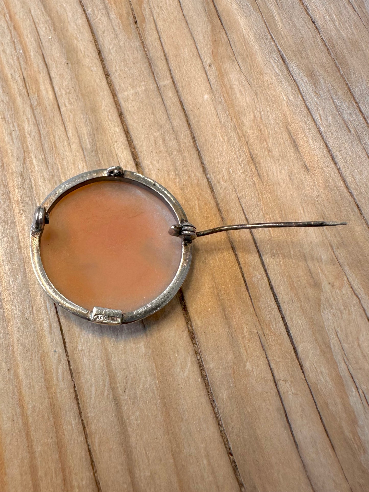 Vintage Cameo Circle 800 Silver Brooch