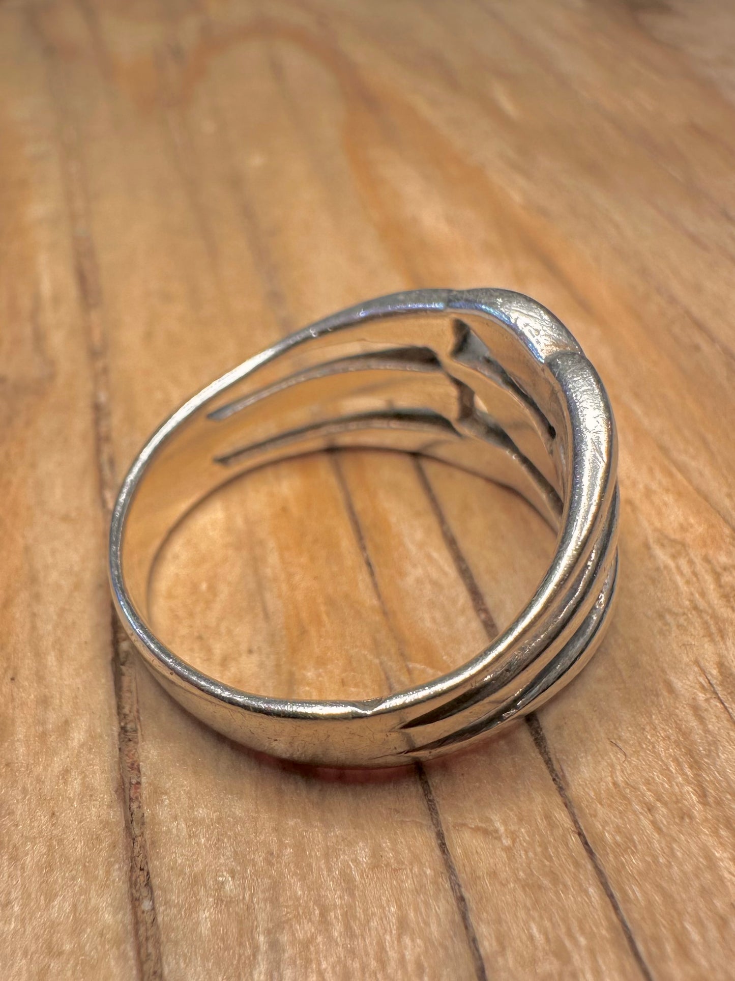 Abstract Layer Wavy 925 Sterling Silver Size P Ring