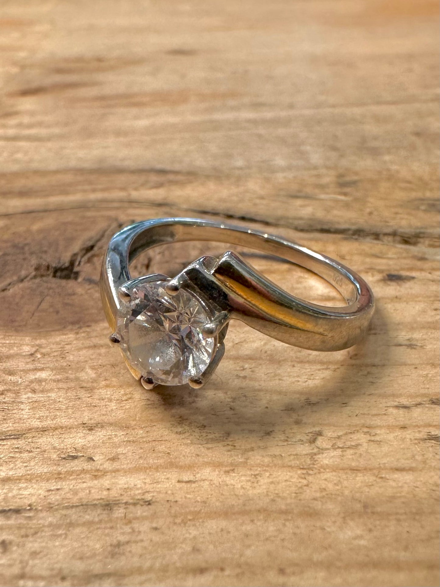 Vintage White CZ Gold on 925 Silver Size P Ring