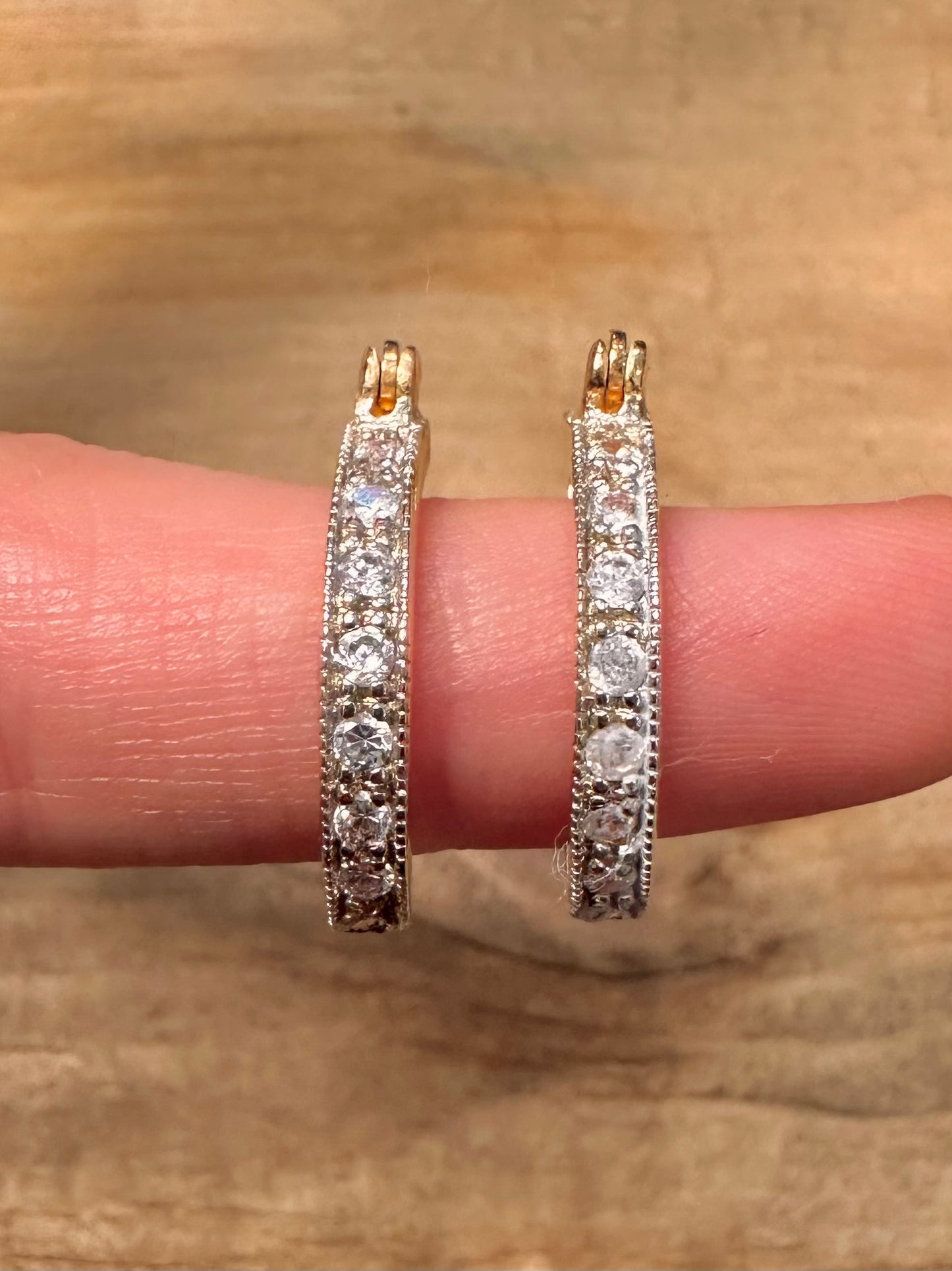 Modern CZ Stone Hoop Gold on 925 Silver Earrings