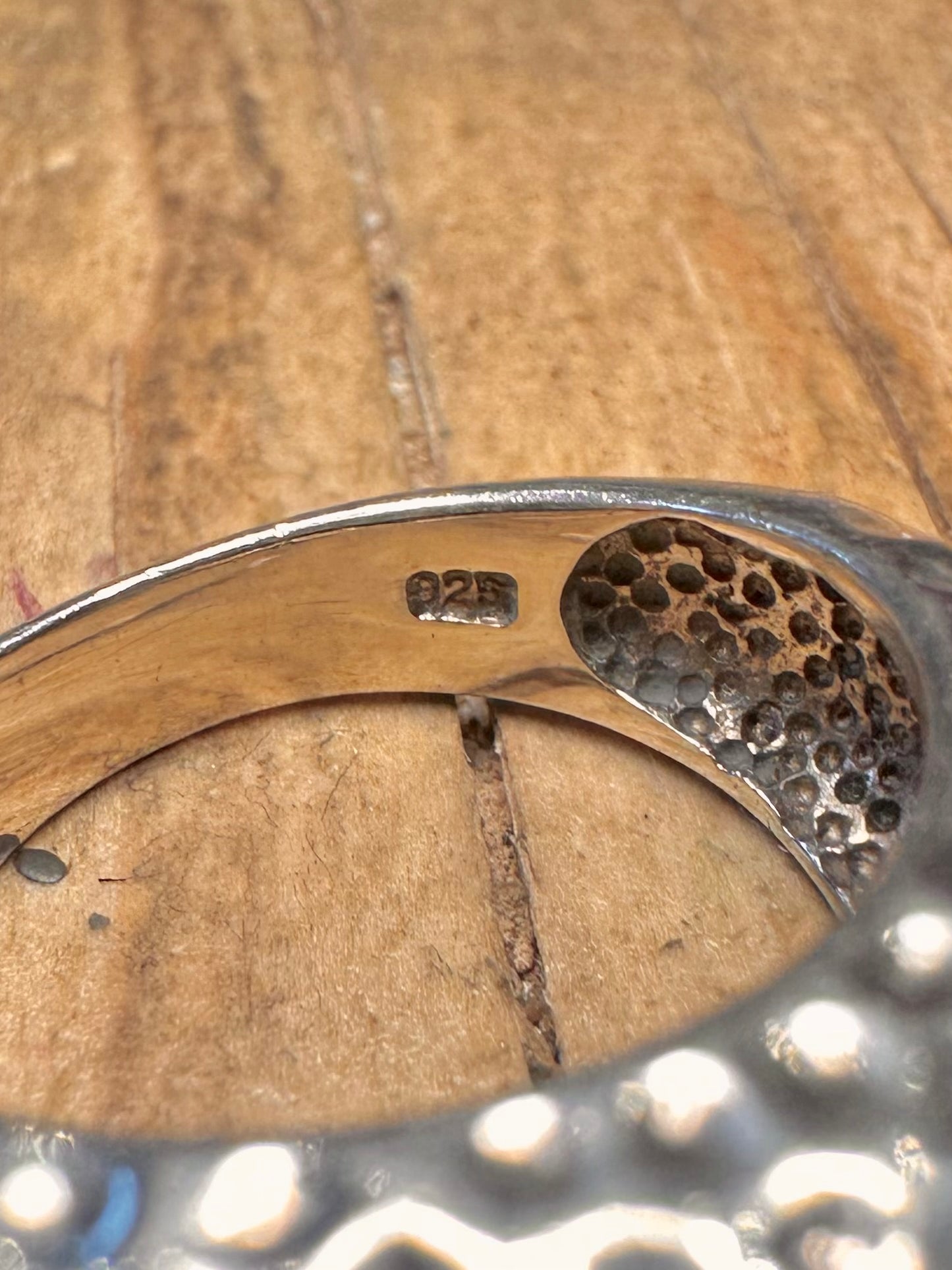 Modernist Hammered Dome 925 Sterling Silver Size N Ring