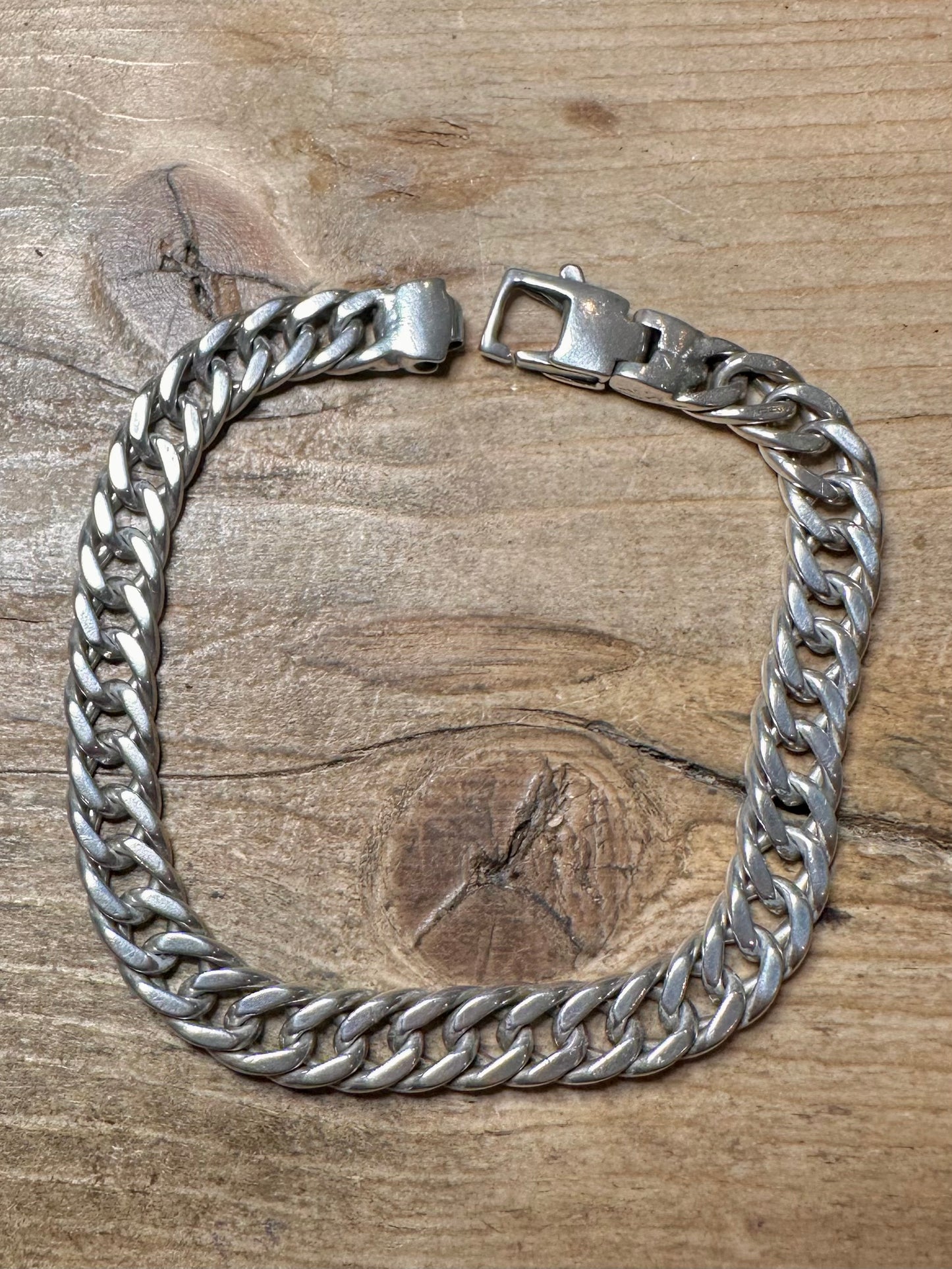 Vintage Chunky Double Curb Chain Link 925 Silver 8 inch Bracelet