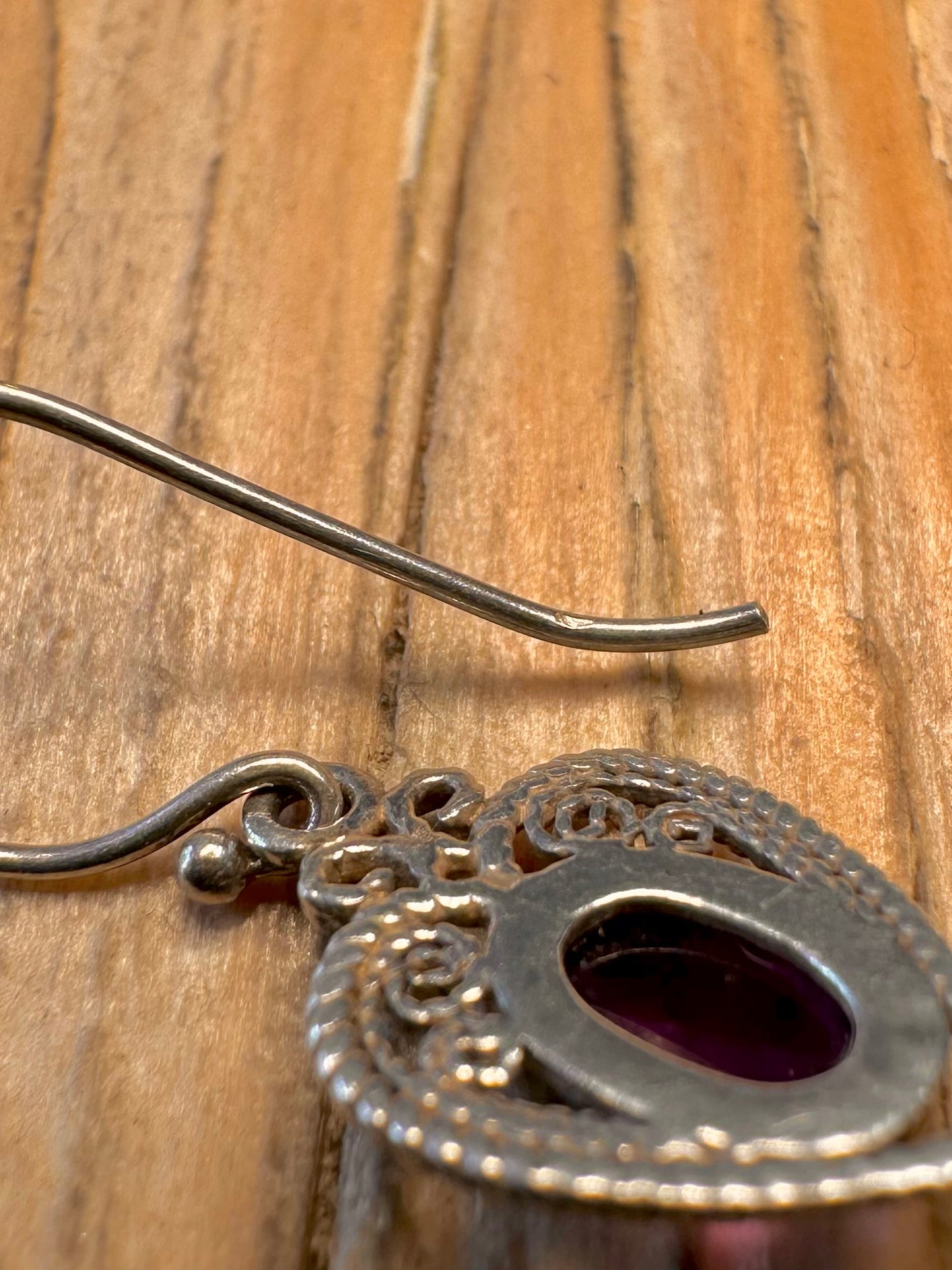 Vintage Amethyst Filigree 925 Sterling Silver Earrings