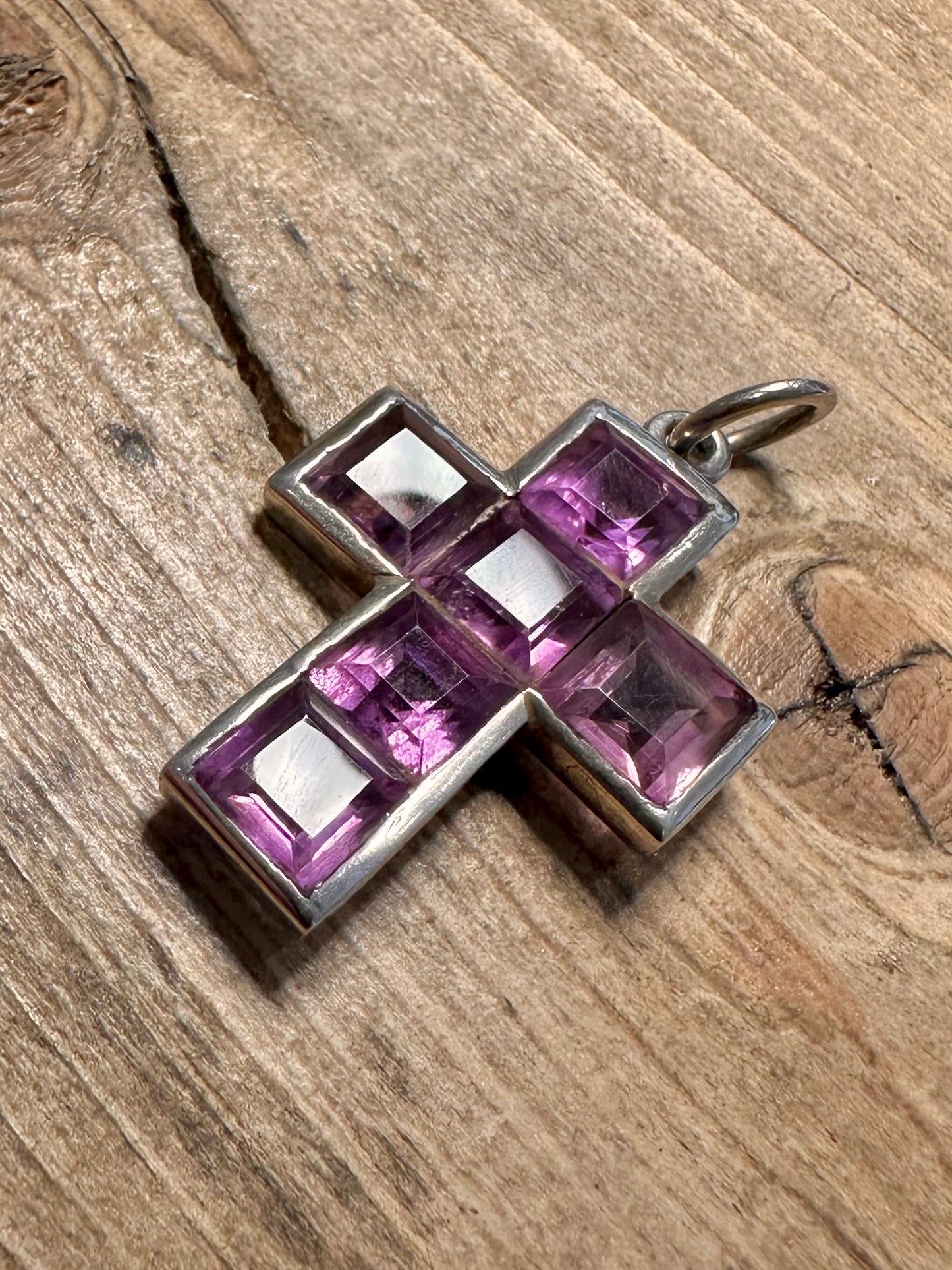 Vintage Purple Amethyst Cross 925 Silver Pendant