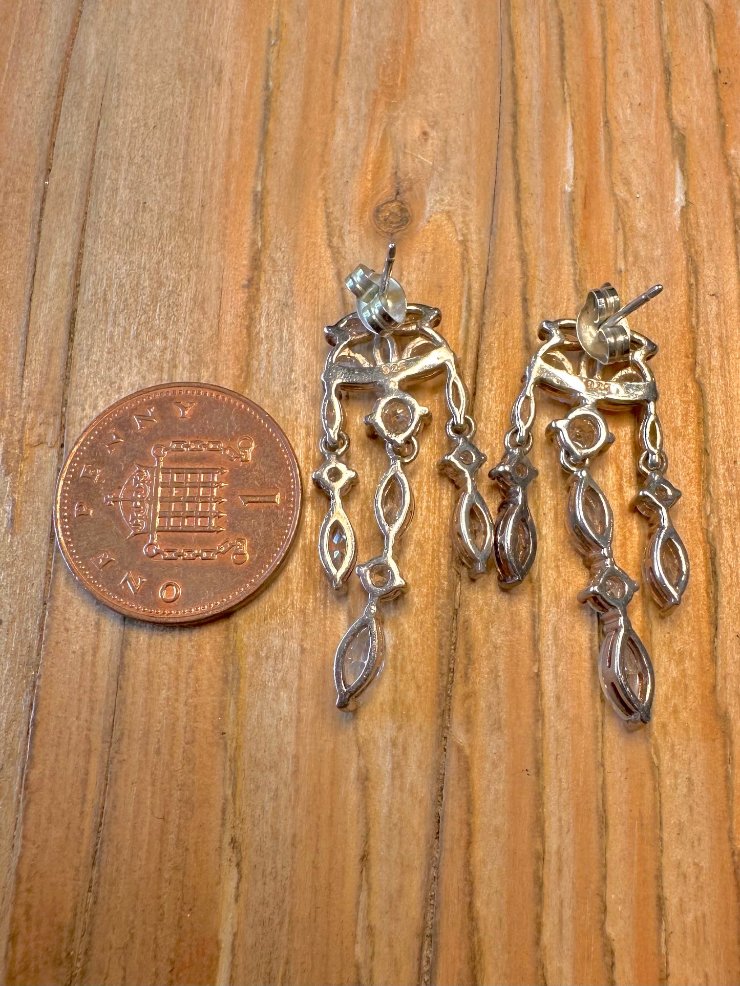 Vintage Elegant CZ Stone Dangle 925 Sterling Silver Earrings