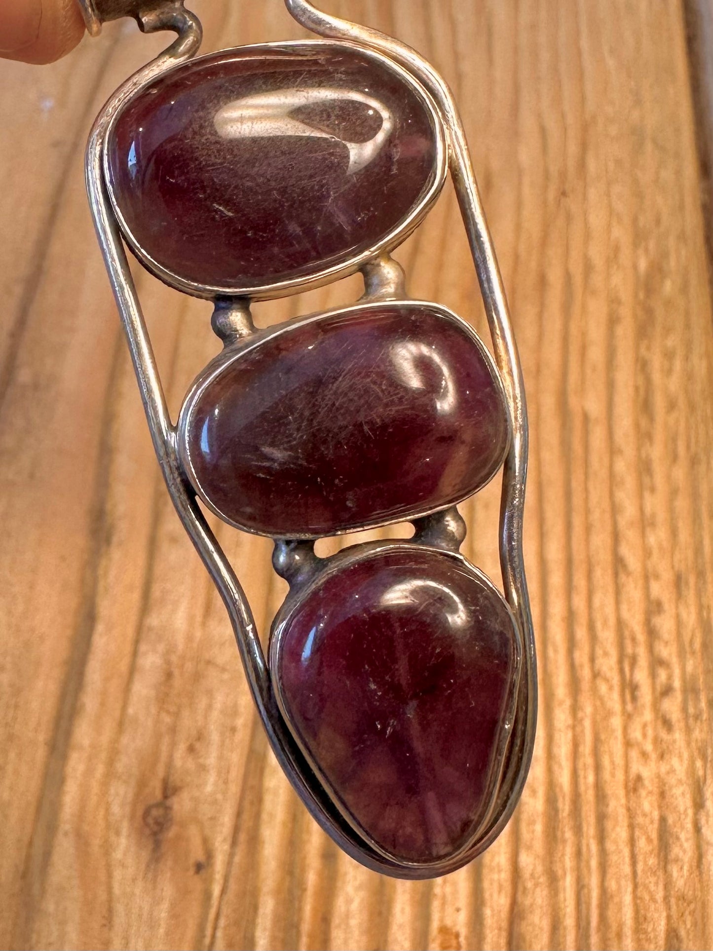 Abstract Three Amethyst 925 Sterling Silver Pendant