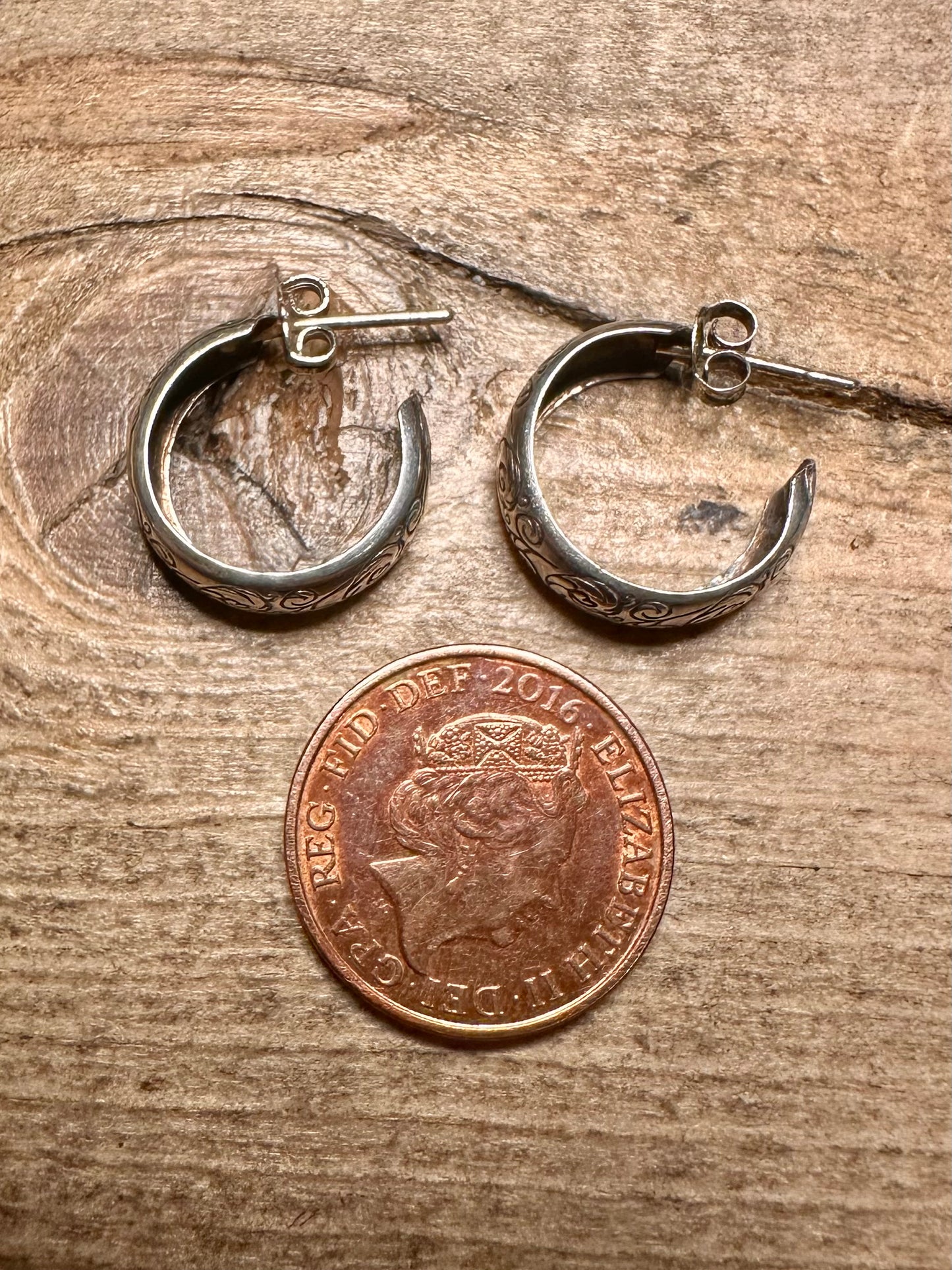 Vintage Engraved Half Hoops 925 Silver Earrings