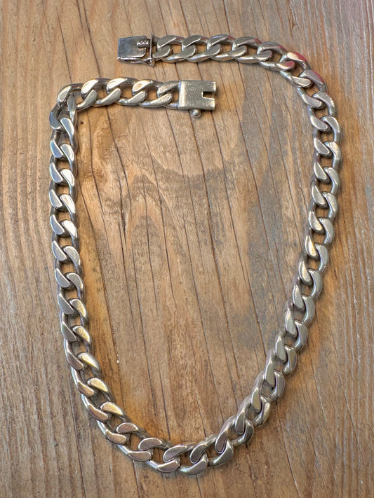 Chunky Heavy Curb Chain Link Box Clasp 925 Sterling Silver 19 inch Necklace