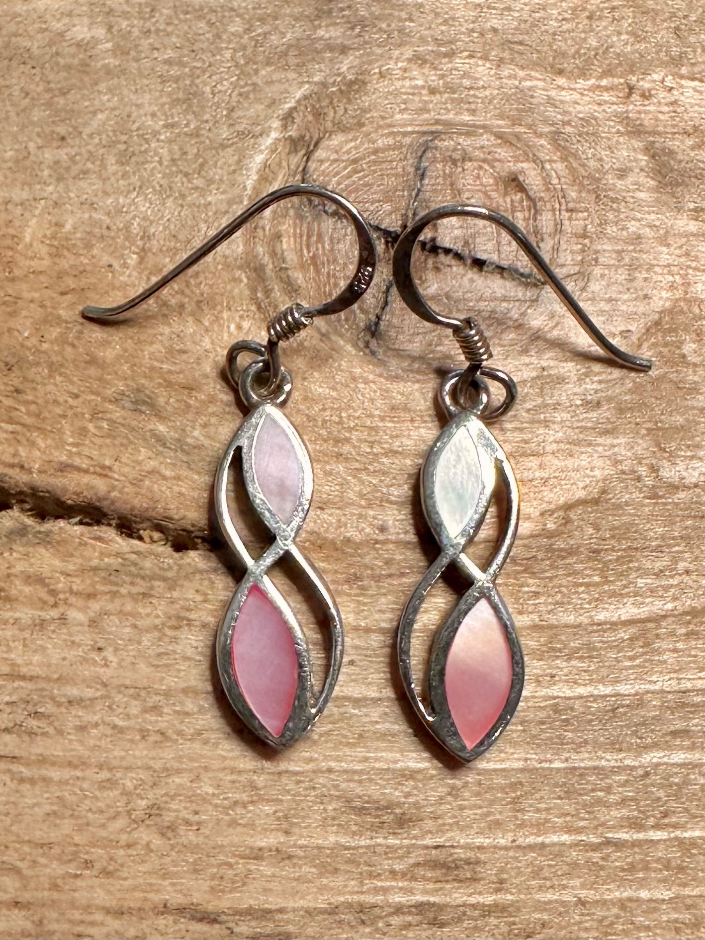 Modernist Mother of Pearl Dangle 925 Silver Earrings