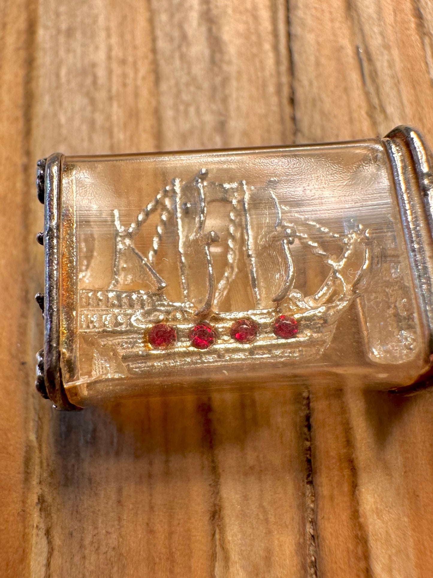 Vintage Nuvo Ship in Bottle Red Stone 925 Sterling Silver Charm Pendant