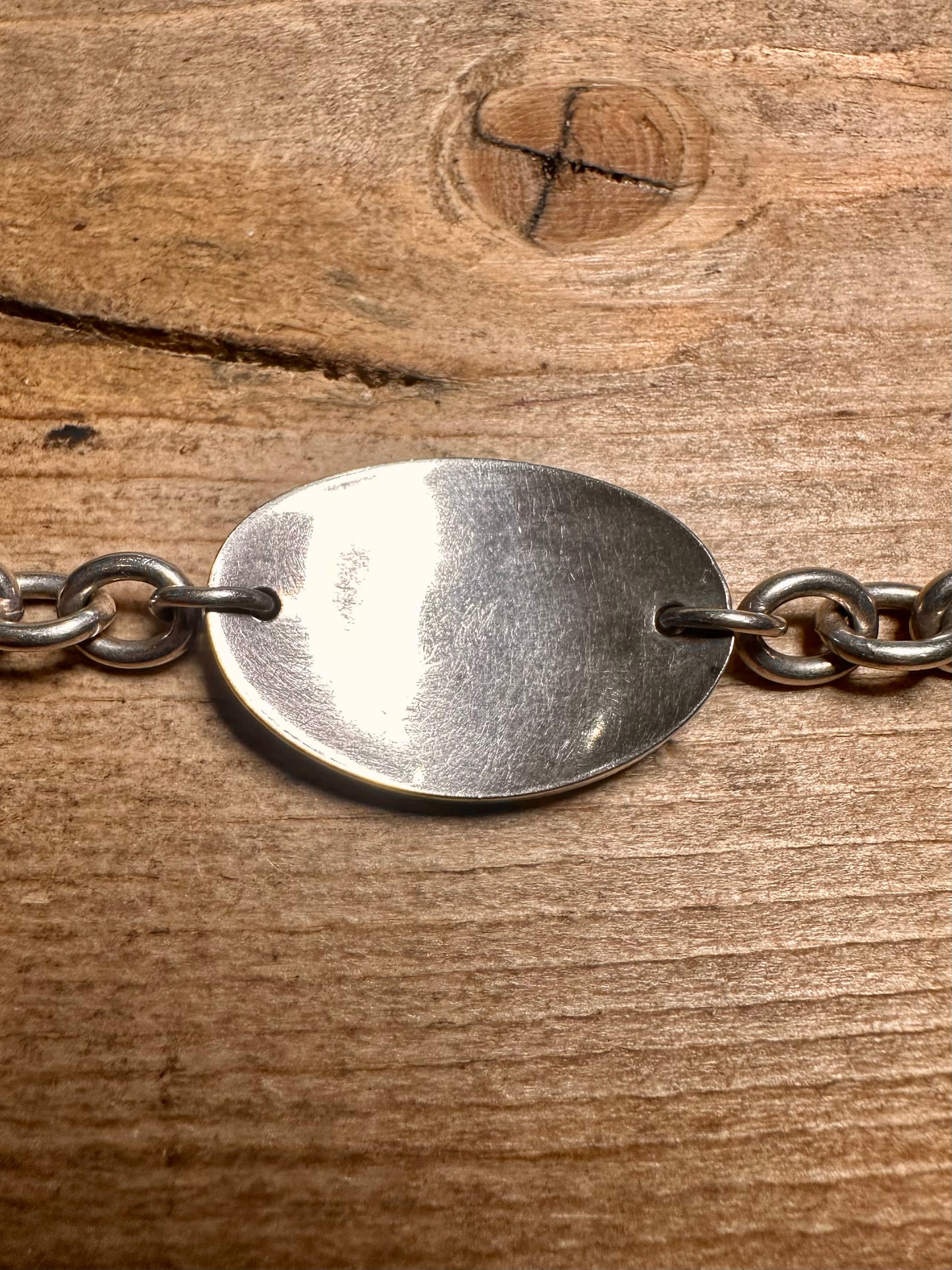 Vintage Belcher Chain Oval Tag Plain 925 Silver 7.2 inch Bracelet