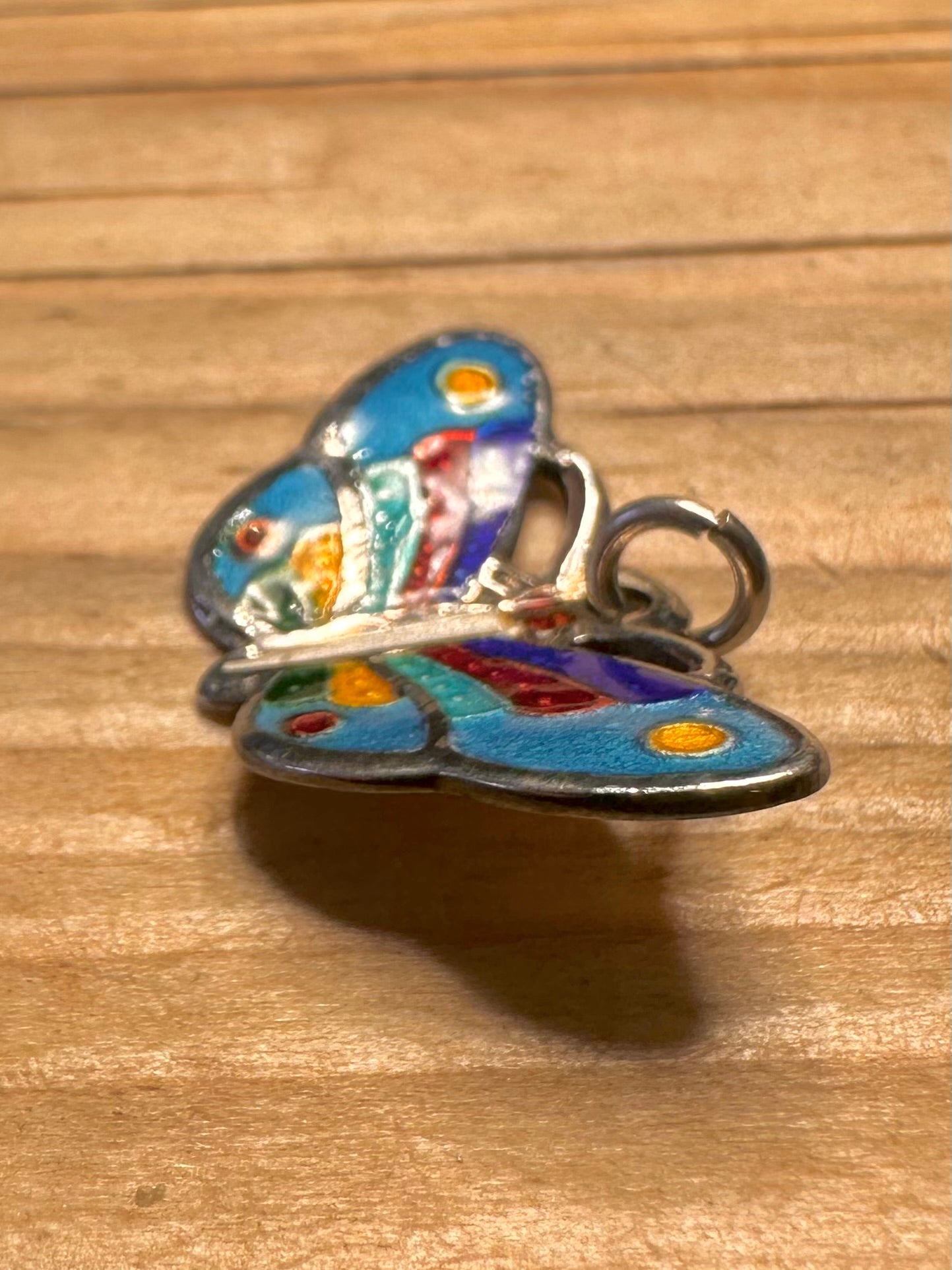 Vintage Enamel Butterfly 925 Sterling Silver Pendant