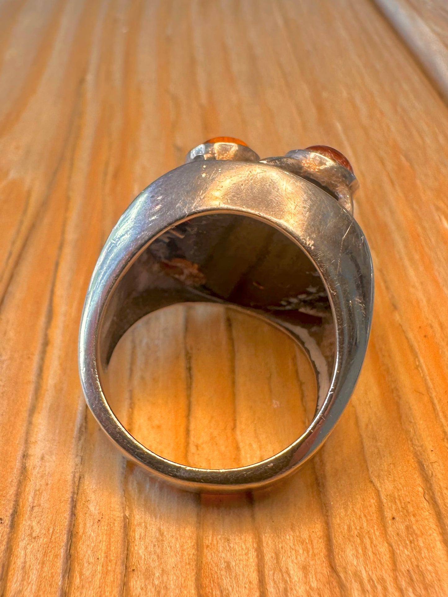 Abstract Amber Dome 925 Sterling Silver Size Q Ring