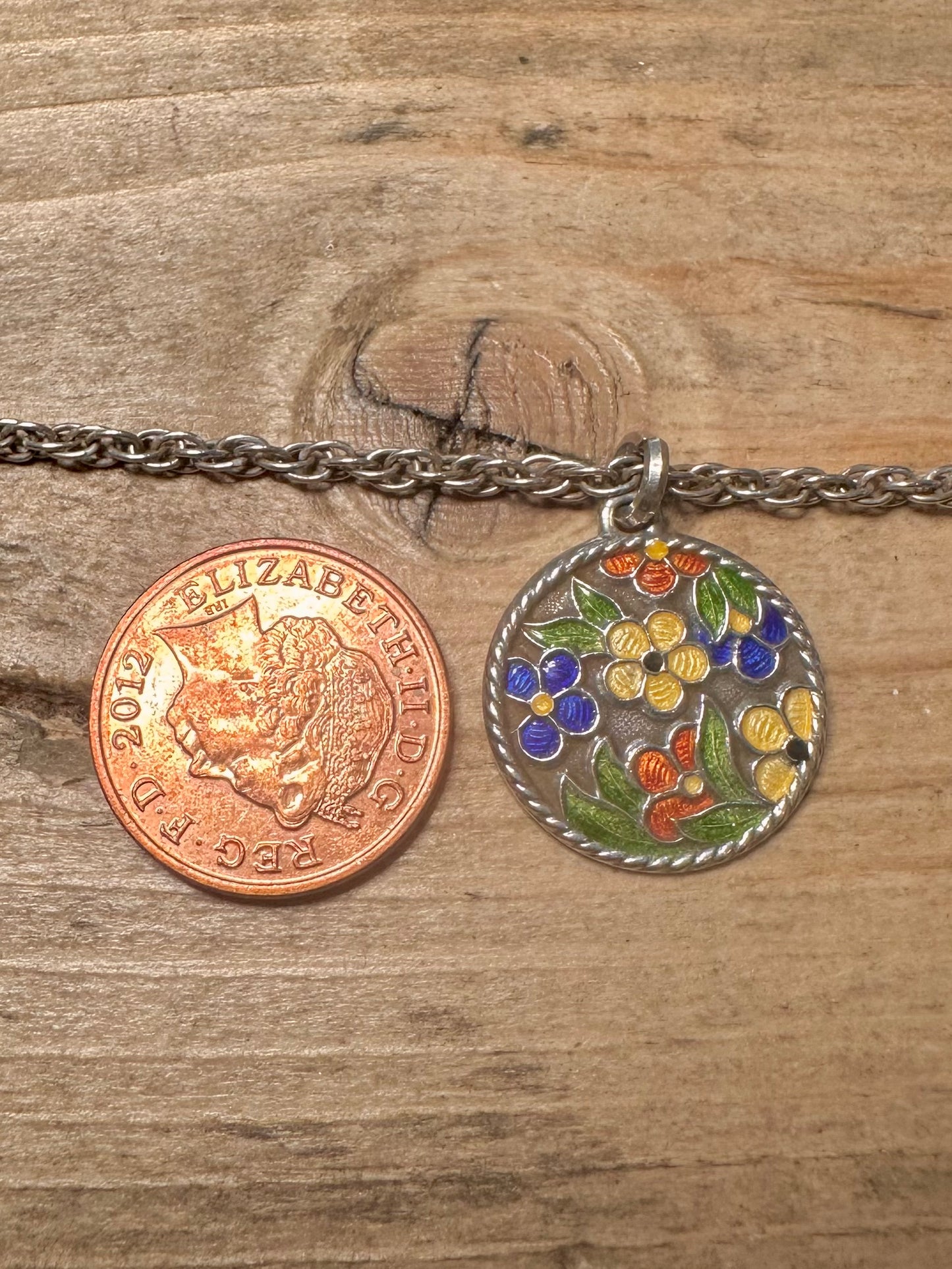 Vintage Enamel Flower Rope Chain 925 Silver 18 inch Necklace