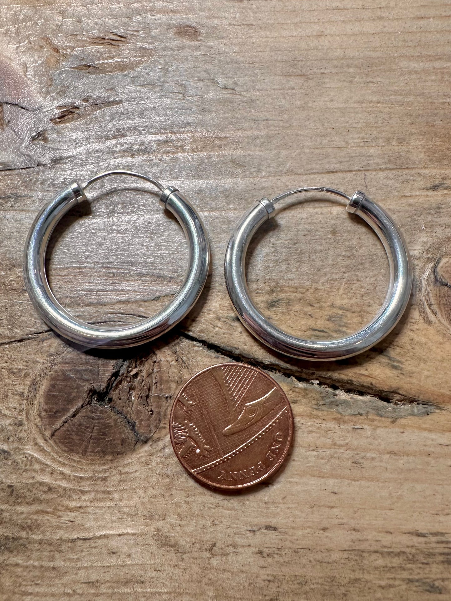Vintage Thick Rounded Hoops 925 Silver Earrings
