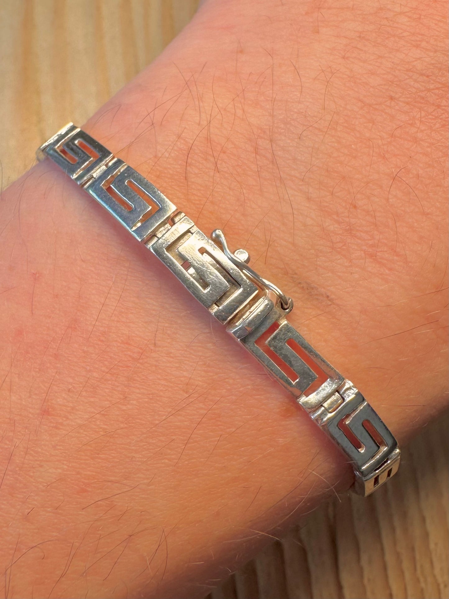 Vintage Greek Key Bar 925 Sterling Silver 7.4 inch Bracelet