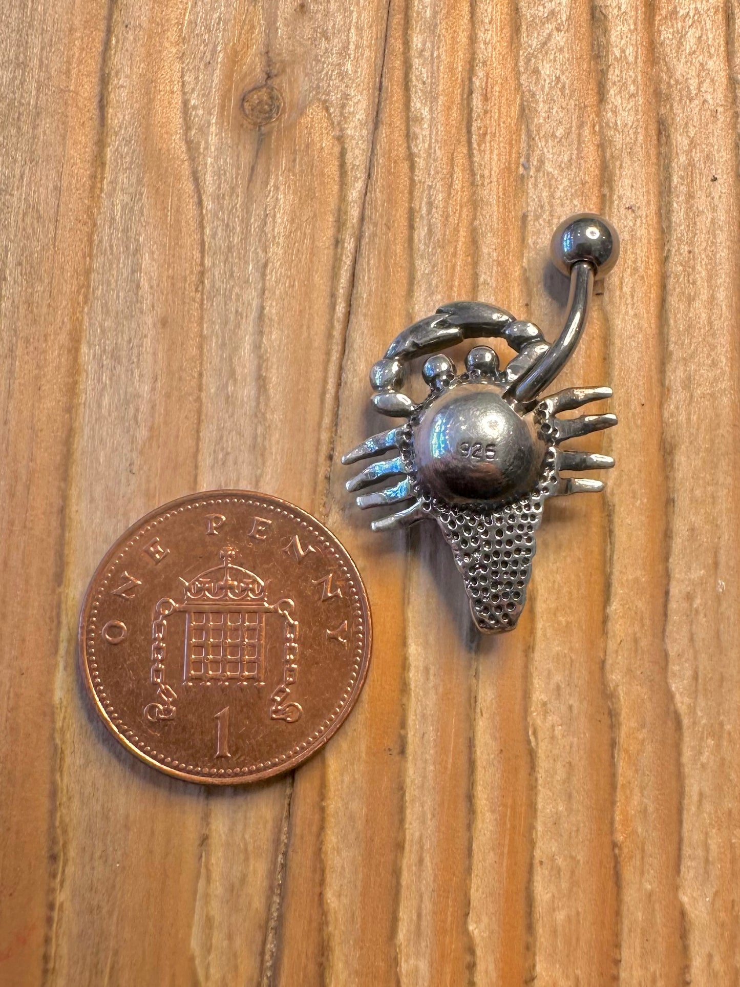 Modern Scorpion Pink Stone 925 Sterling Silver Belly Bar Body Jewellery