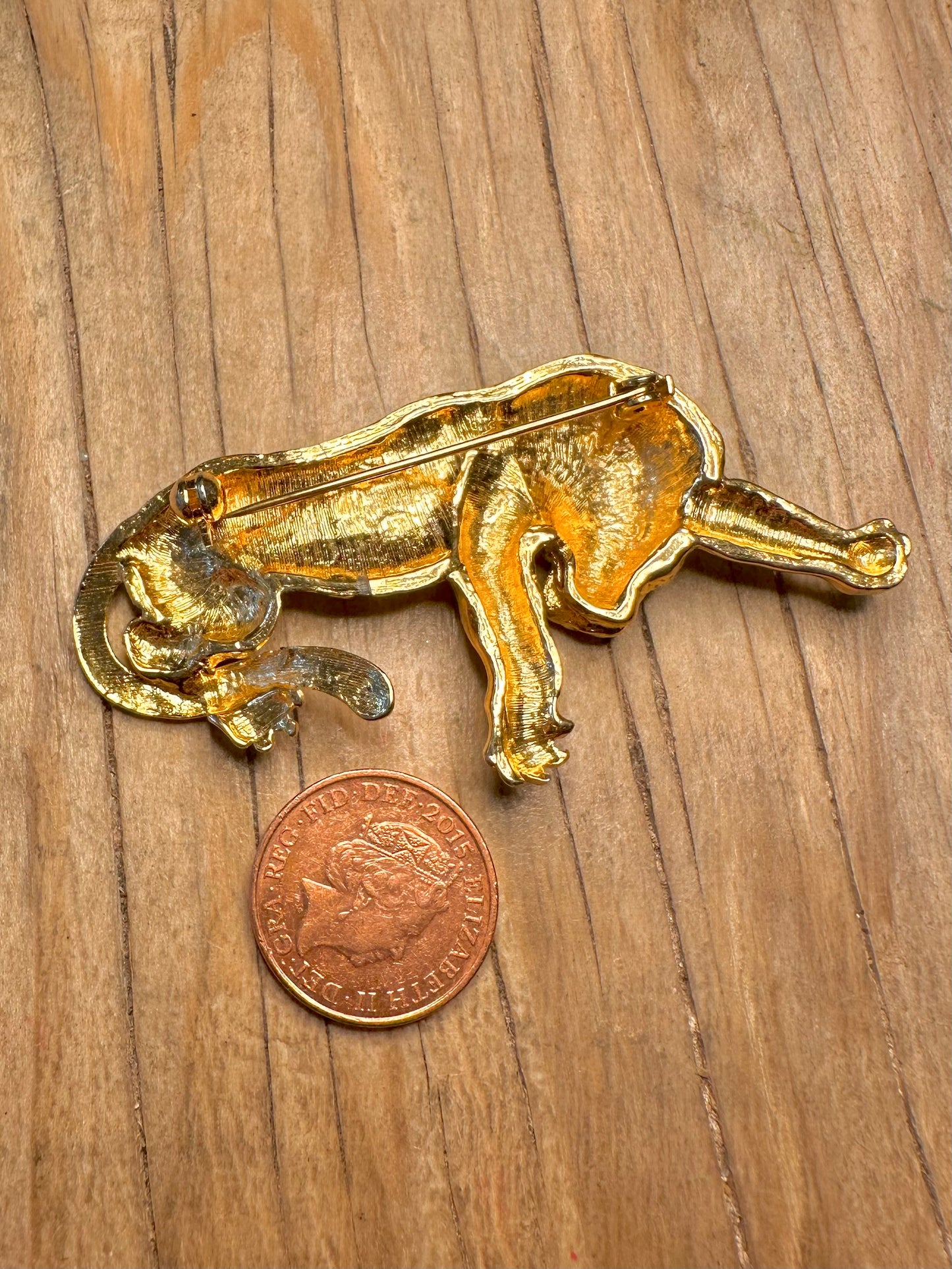Vintage 1980s Tiger CZ White Eyes Gold Tone Costume Brooch