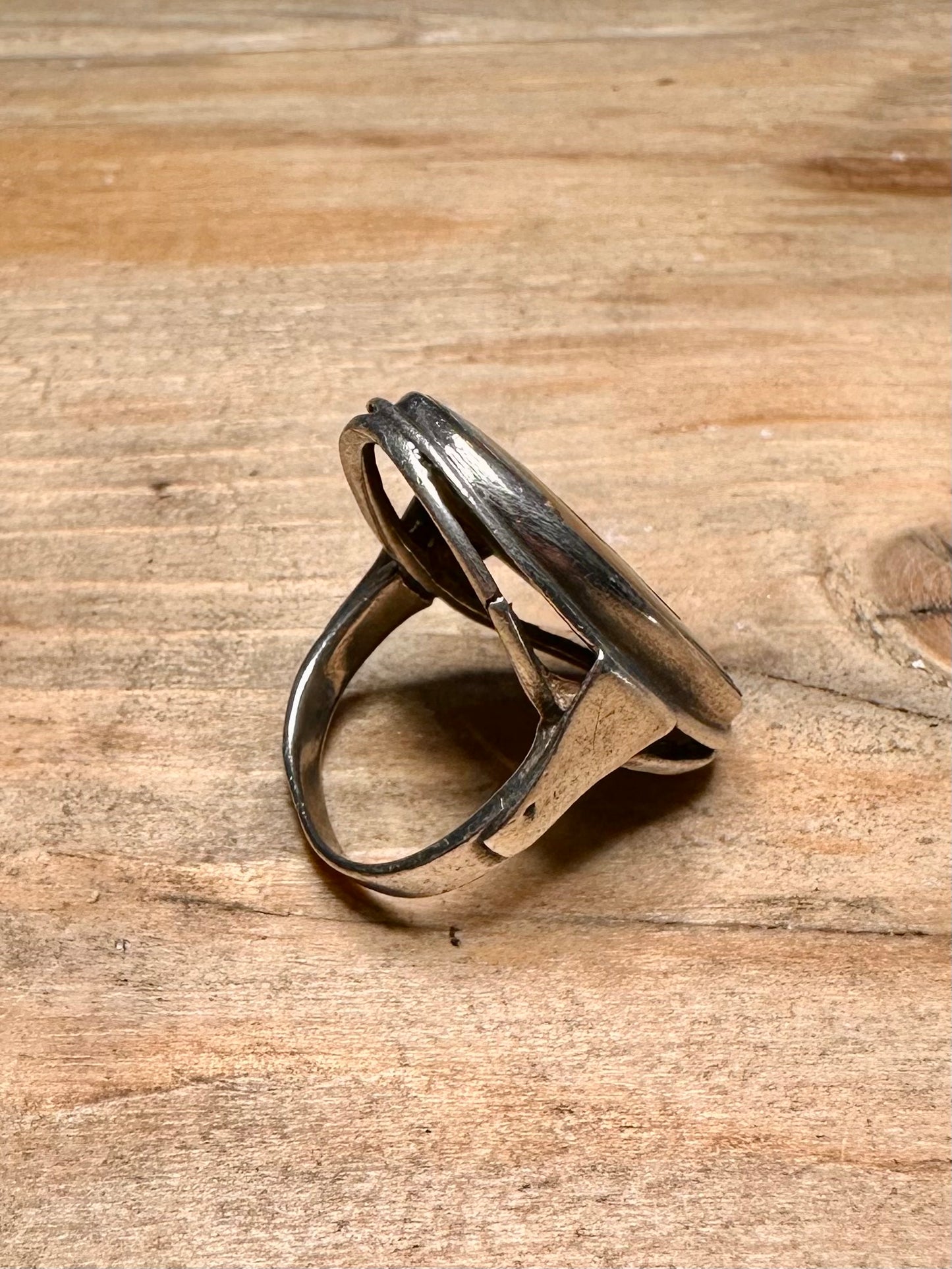 Vintage Raw Abalone Oval 925 Silver Size M Ring