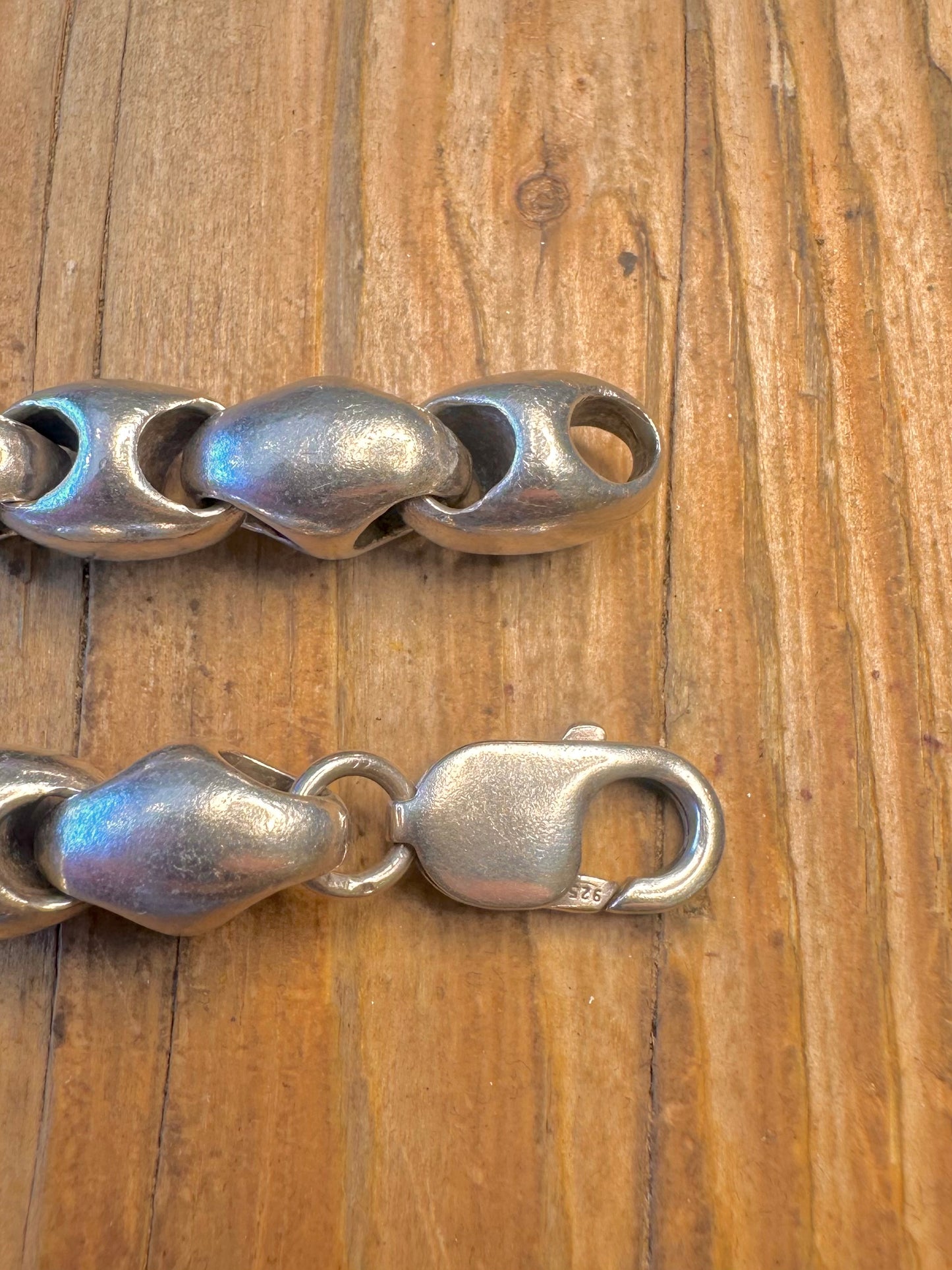 Abstract Chunky Heavy Bean Link 925 Sterling Silver 8.4 inch Bracelet