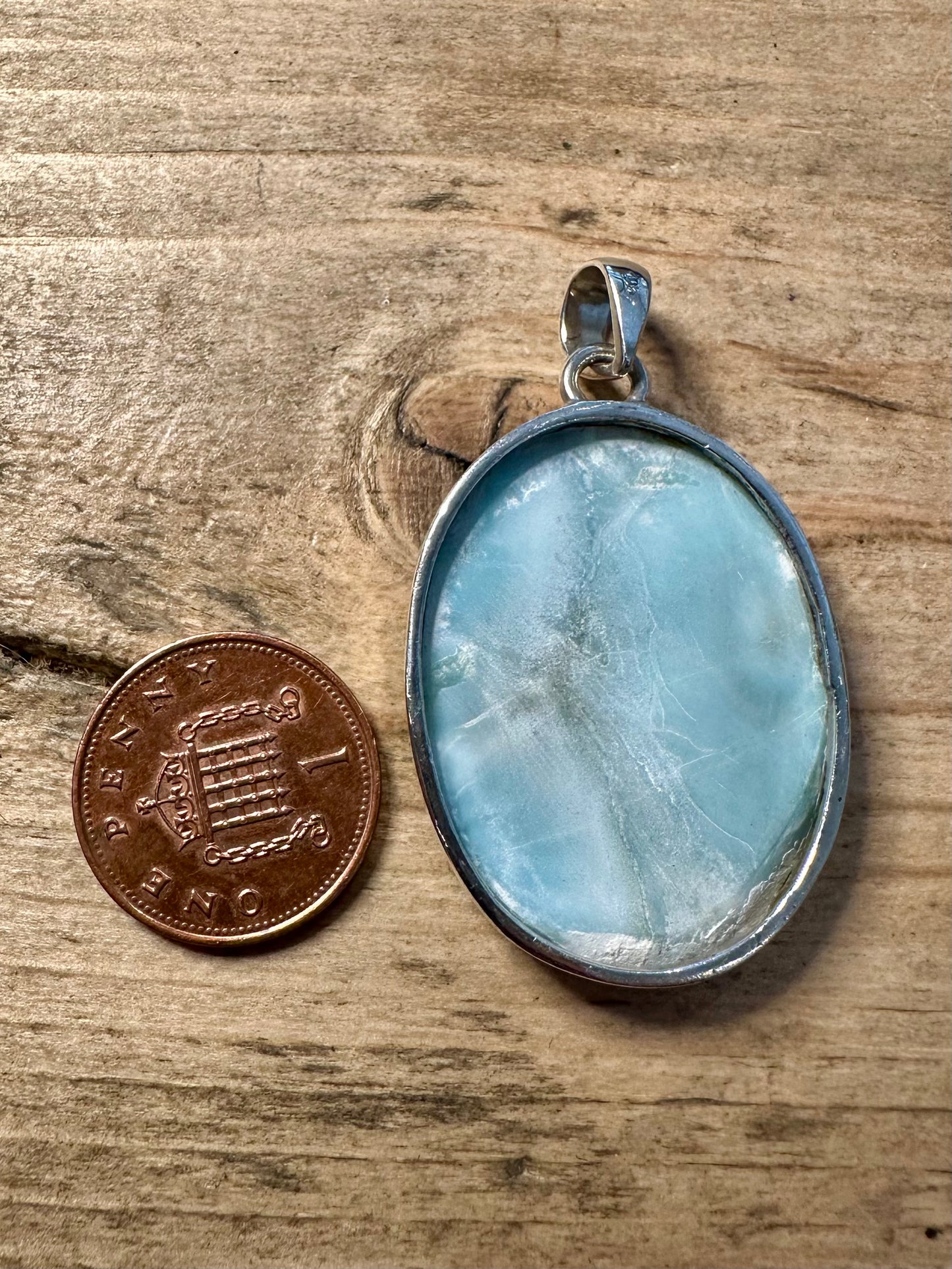 Vintage Oval Larimar 925 Silver Pendant