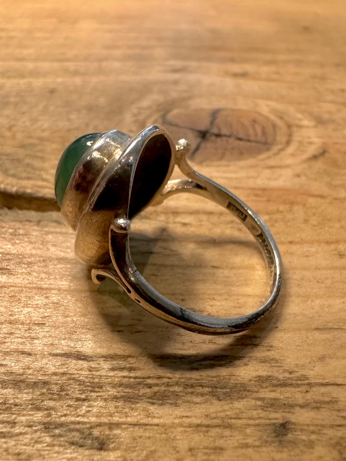 Vintage 1971 Green Stone 925 Silver Size K1/2 Ring