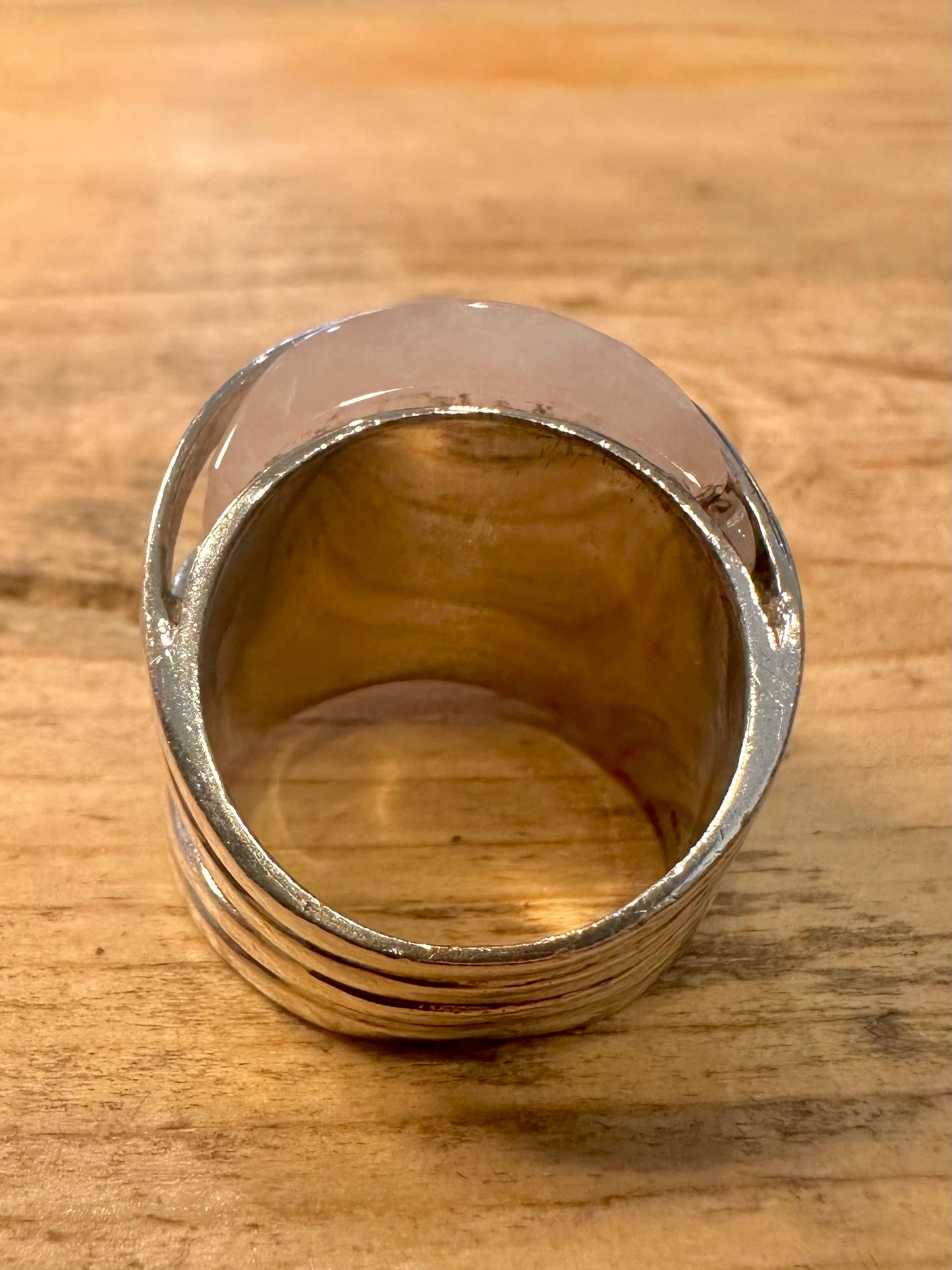 Abstract Rose Quarts Chunky 925 Silver Size O1/2 Ring