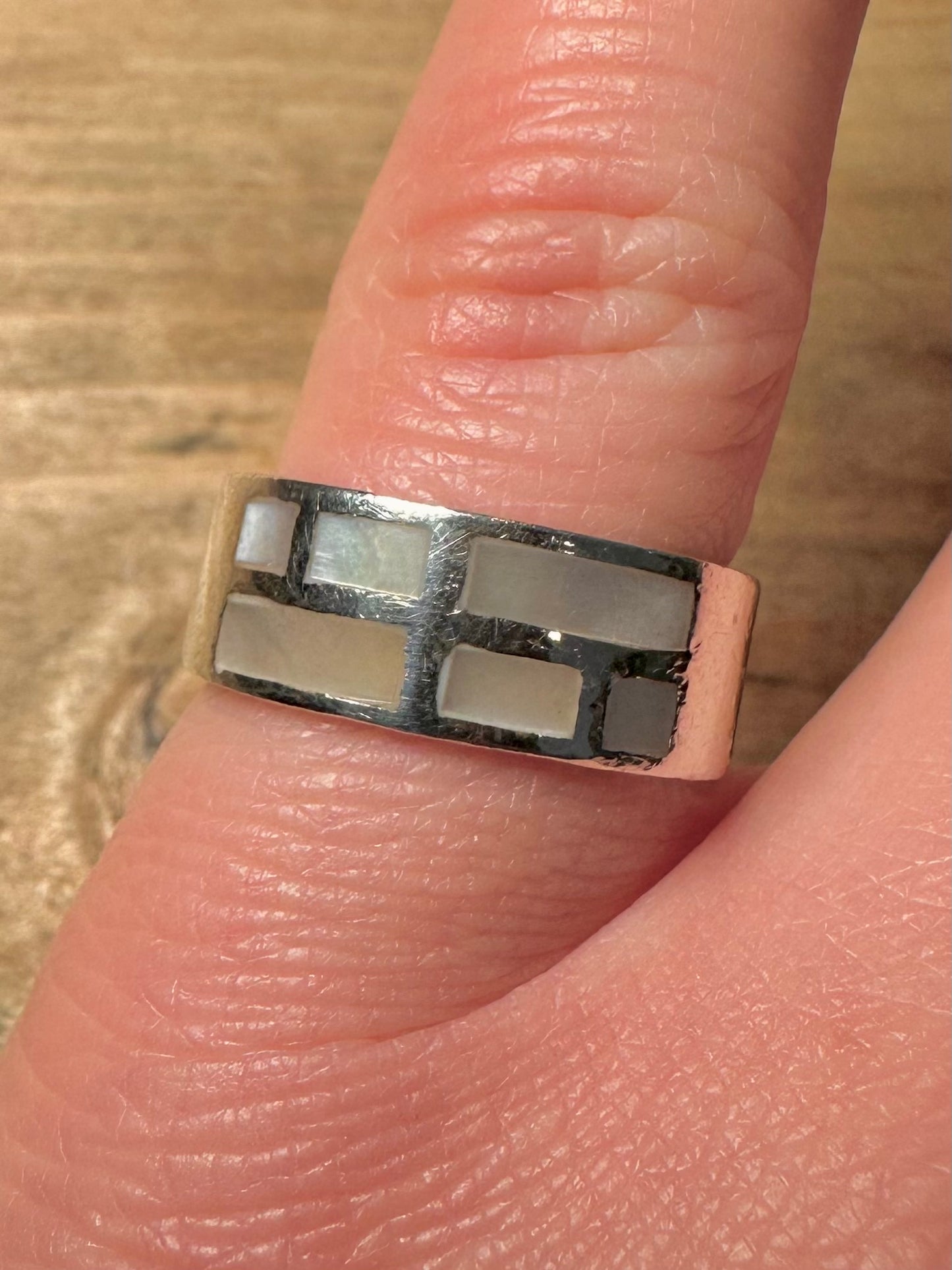 Modern Mother of Pearl 925 Silver Size N Ring