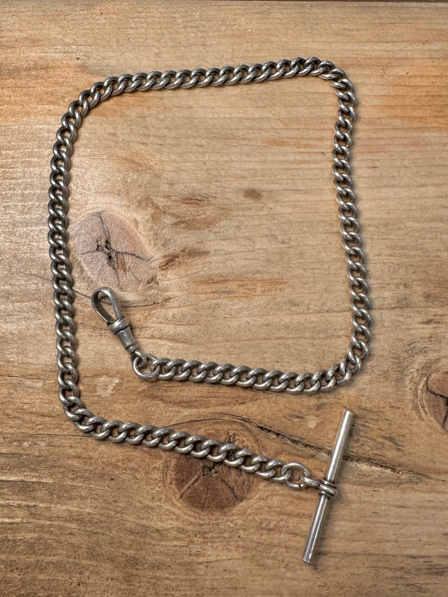 Vintage 1916 Albert Chain T Bar 925 Silver Every Link 15.6 inch Necklace
