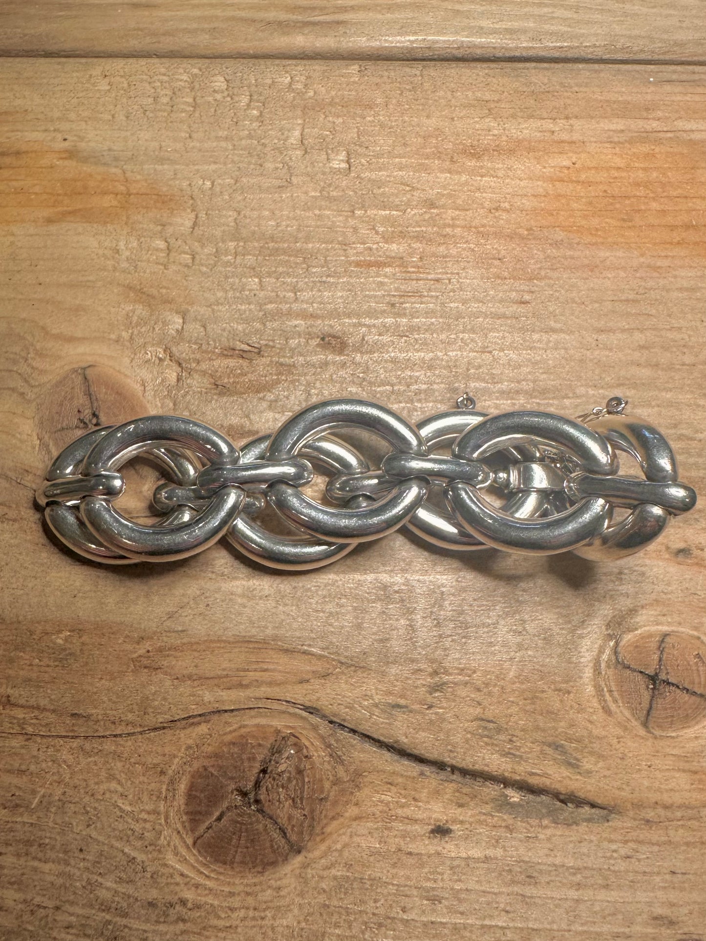 Abstract 1988 Large Oval Link 925 Sterling Silver 7 inch Bracelet