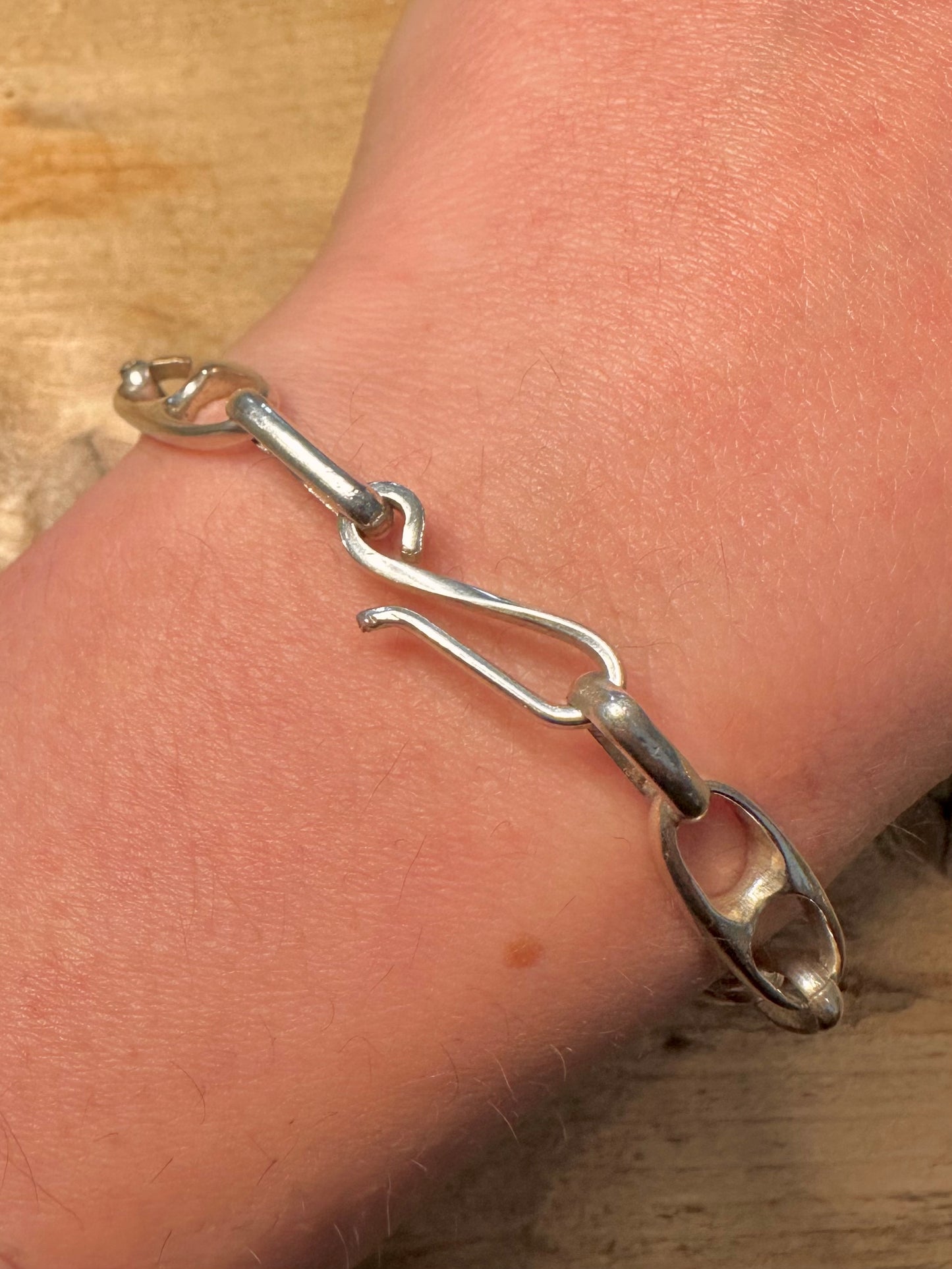 Modernist Abstract Link Hook Clasp 925 Silver 8.2 inch Bracelet