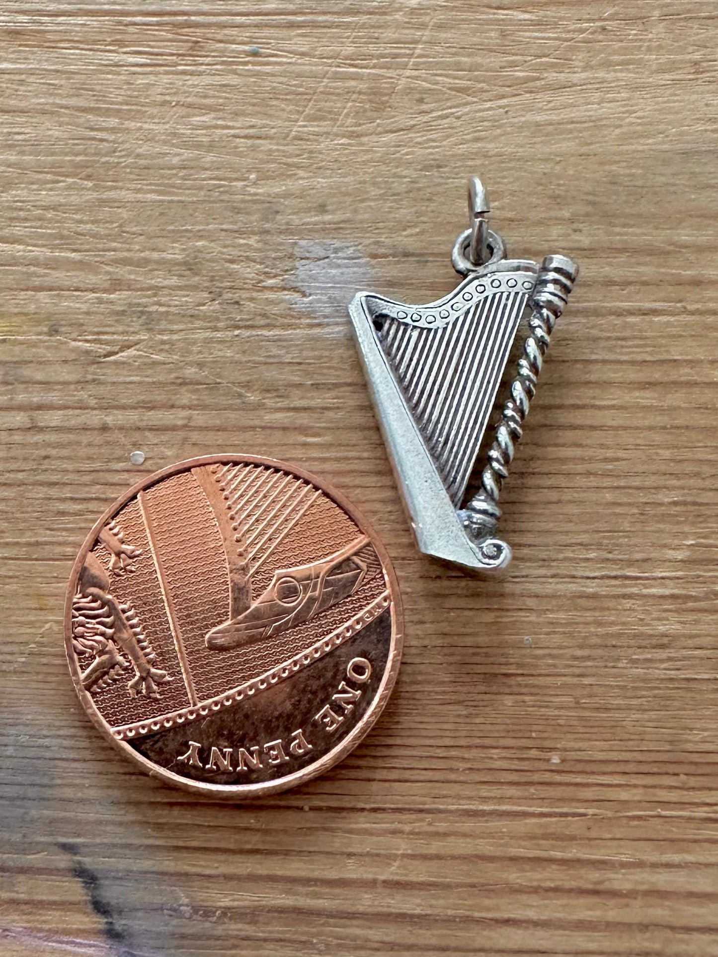 Vintage Harp Instrument 925 Silver Charm Pendant