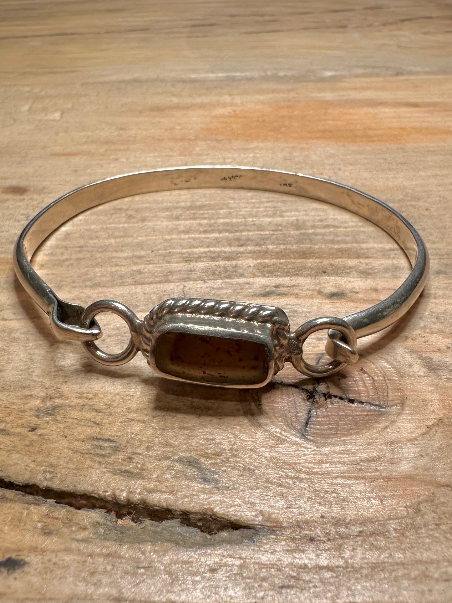 Vintage Amber Rectangle 925 Silver Mexico Bangle