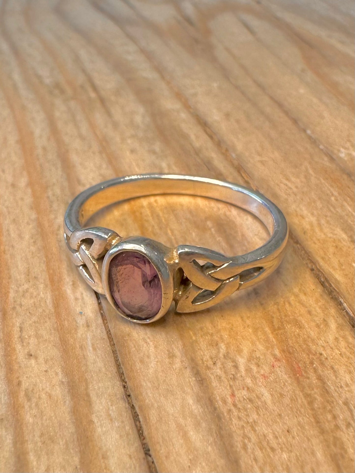 Vintage Amethyst Celtic 925 Sterling Silver Size R Ring