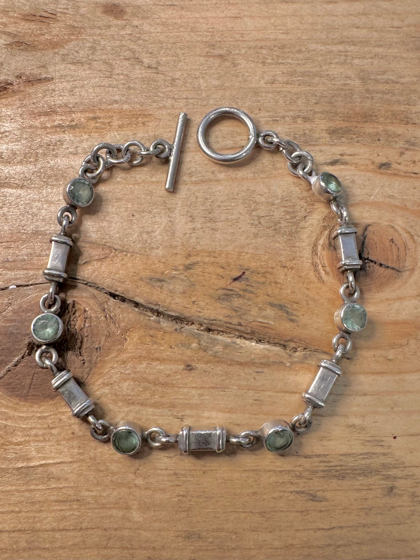 Vintage Blue Topaz Stone Bar Link 925 Silver 7.5 inch Bracelet