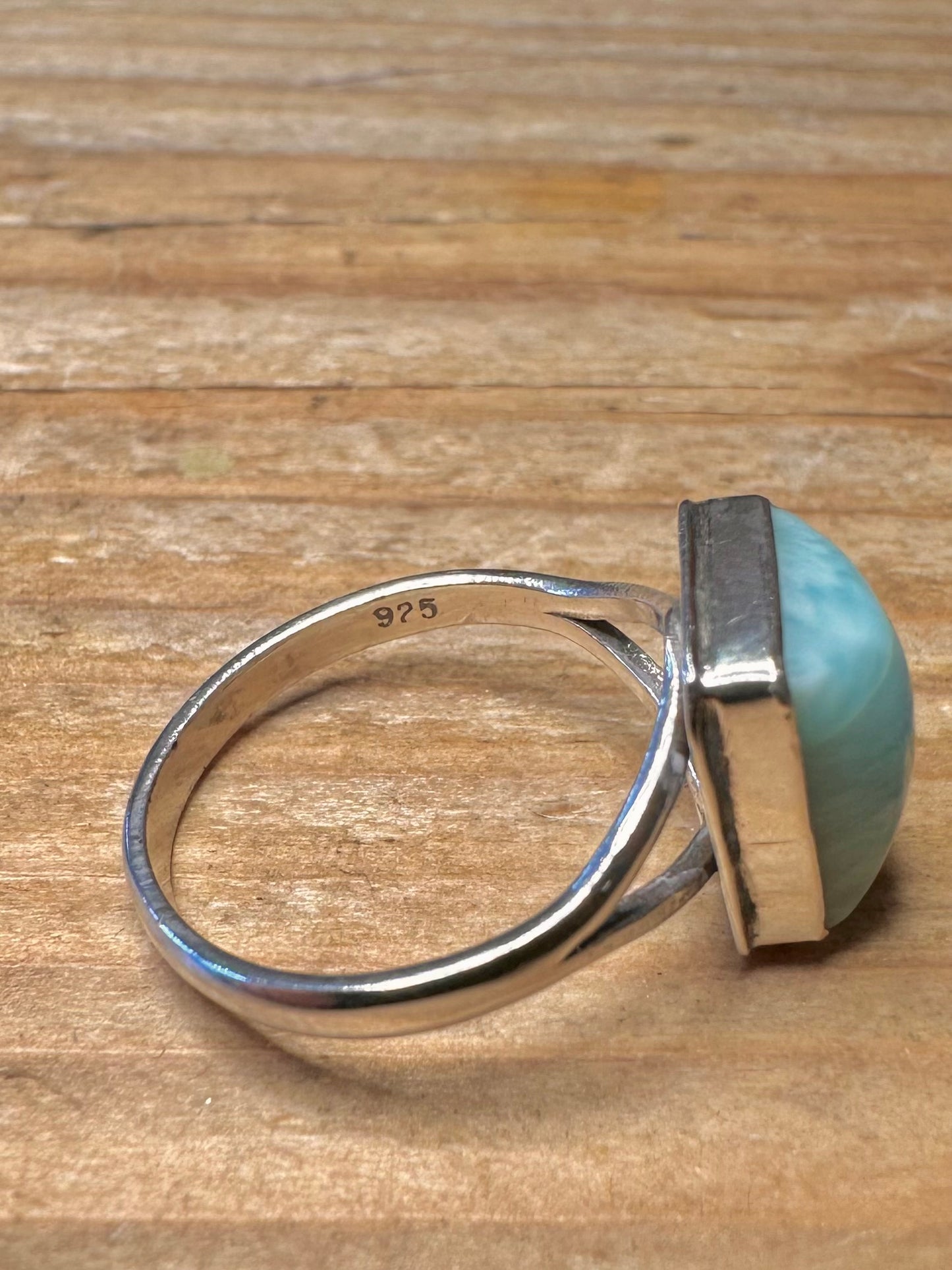 Vintage Larimar Rectangle 925 Sterling Silver Size M1/2 Ring