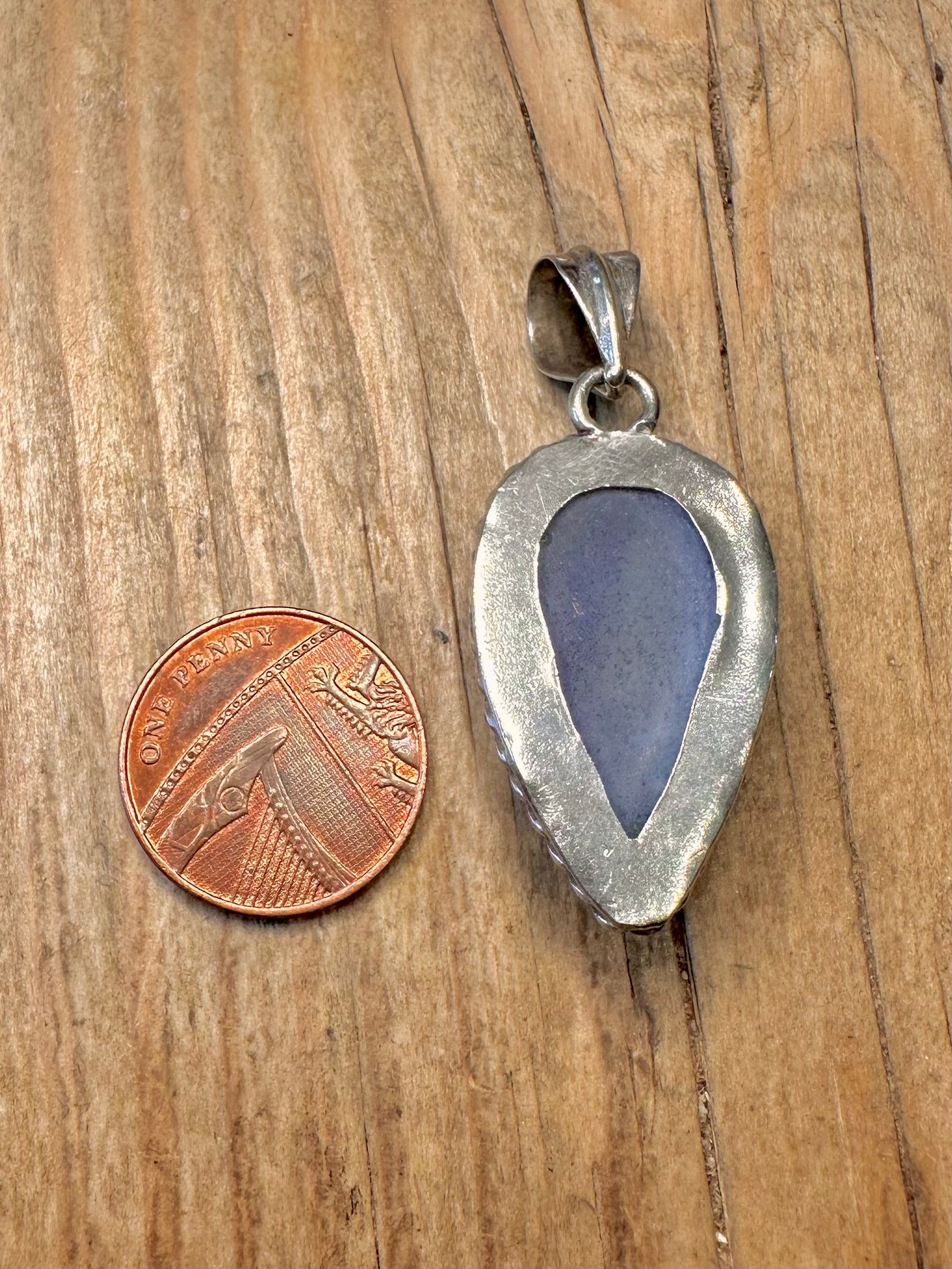 Vintage Blue Druzy Woven Pattern 925 Sterling Silver Pendant