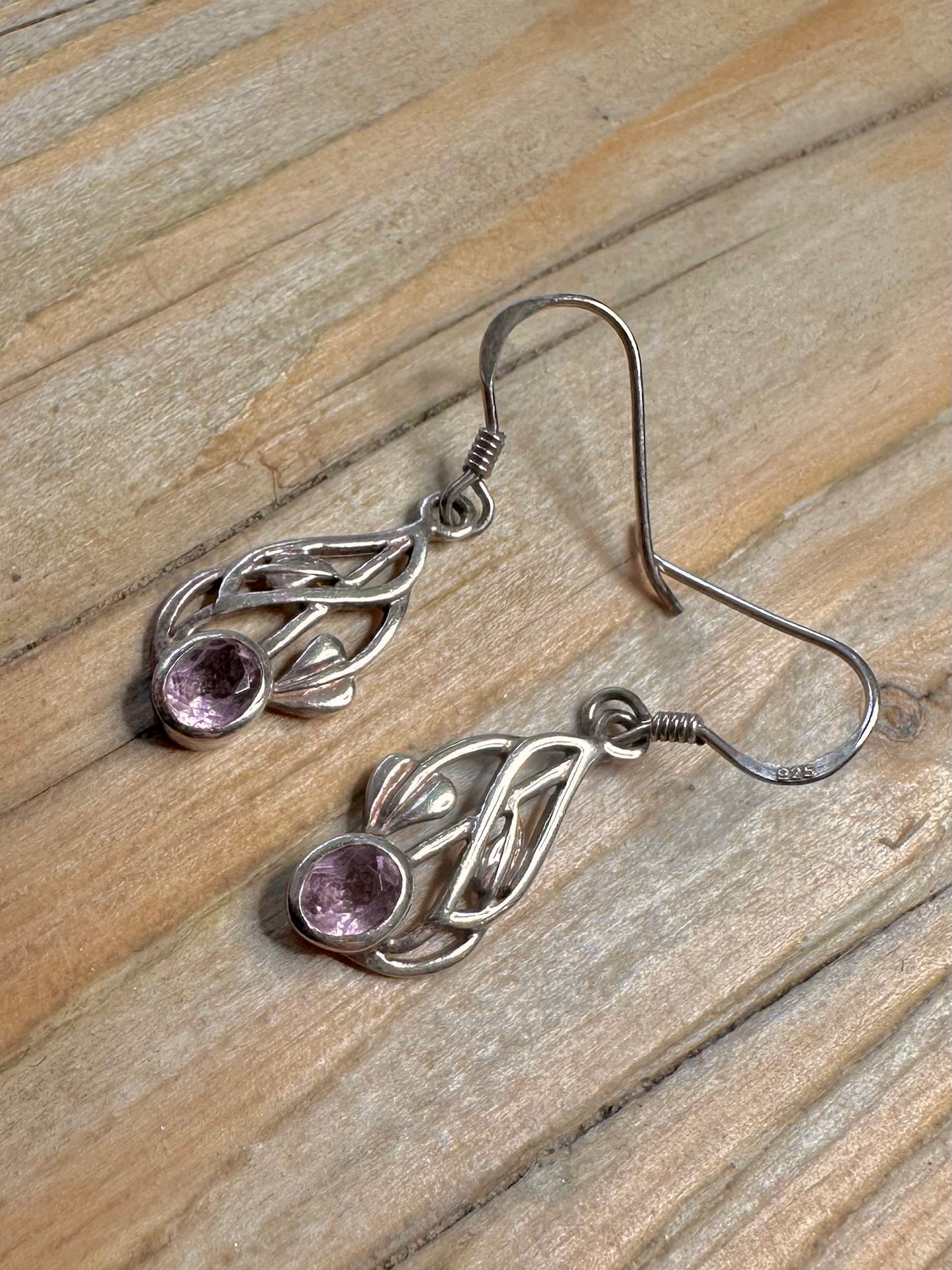 Vintage Amethyst Floral 925 Sterling Silver Earrings