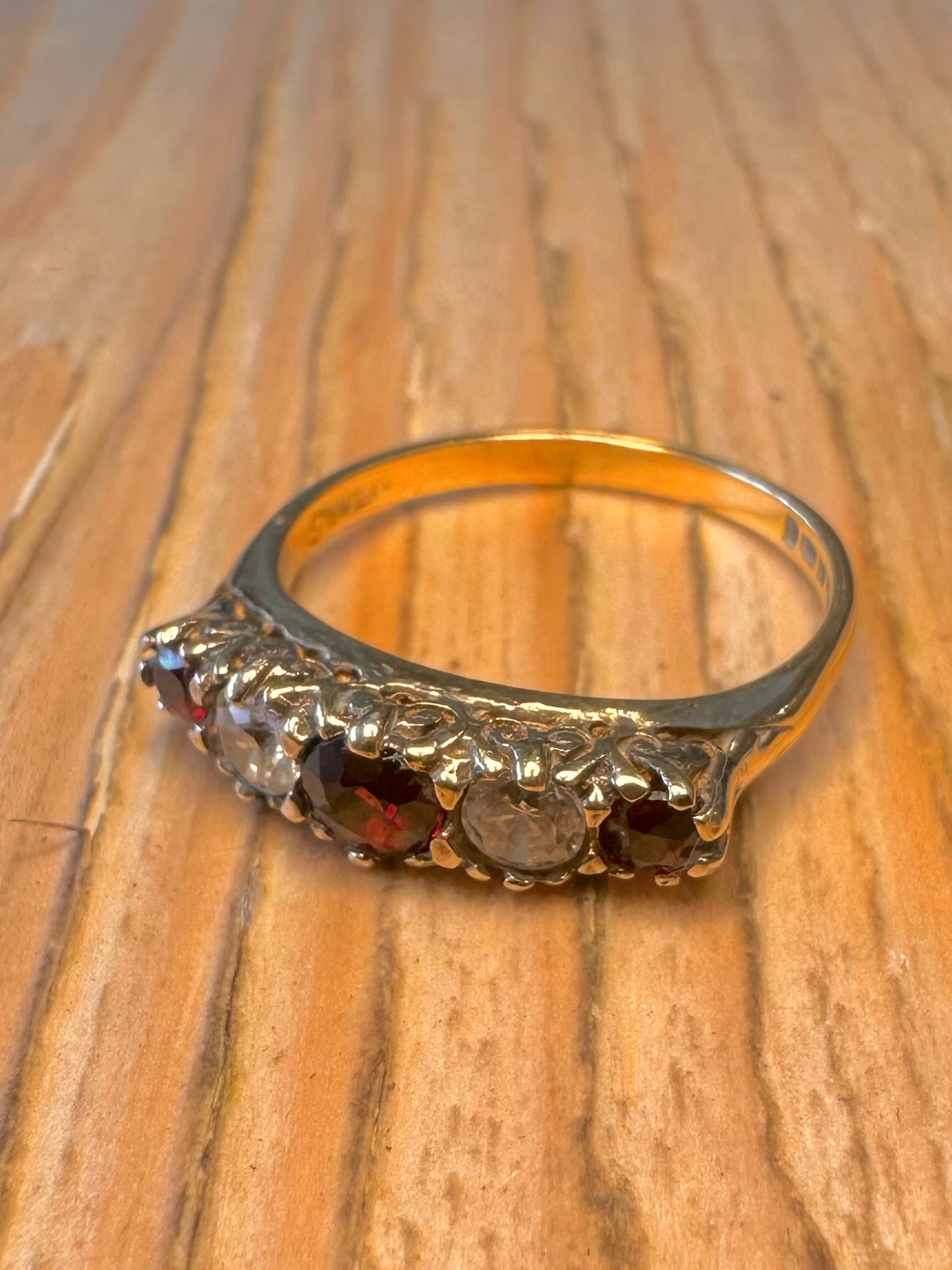 Vintage 1992 Red and White CZ Gold on 925 Sterling Silver Size N Ring