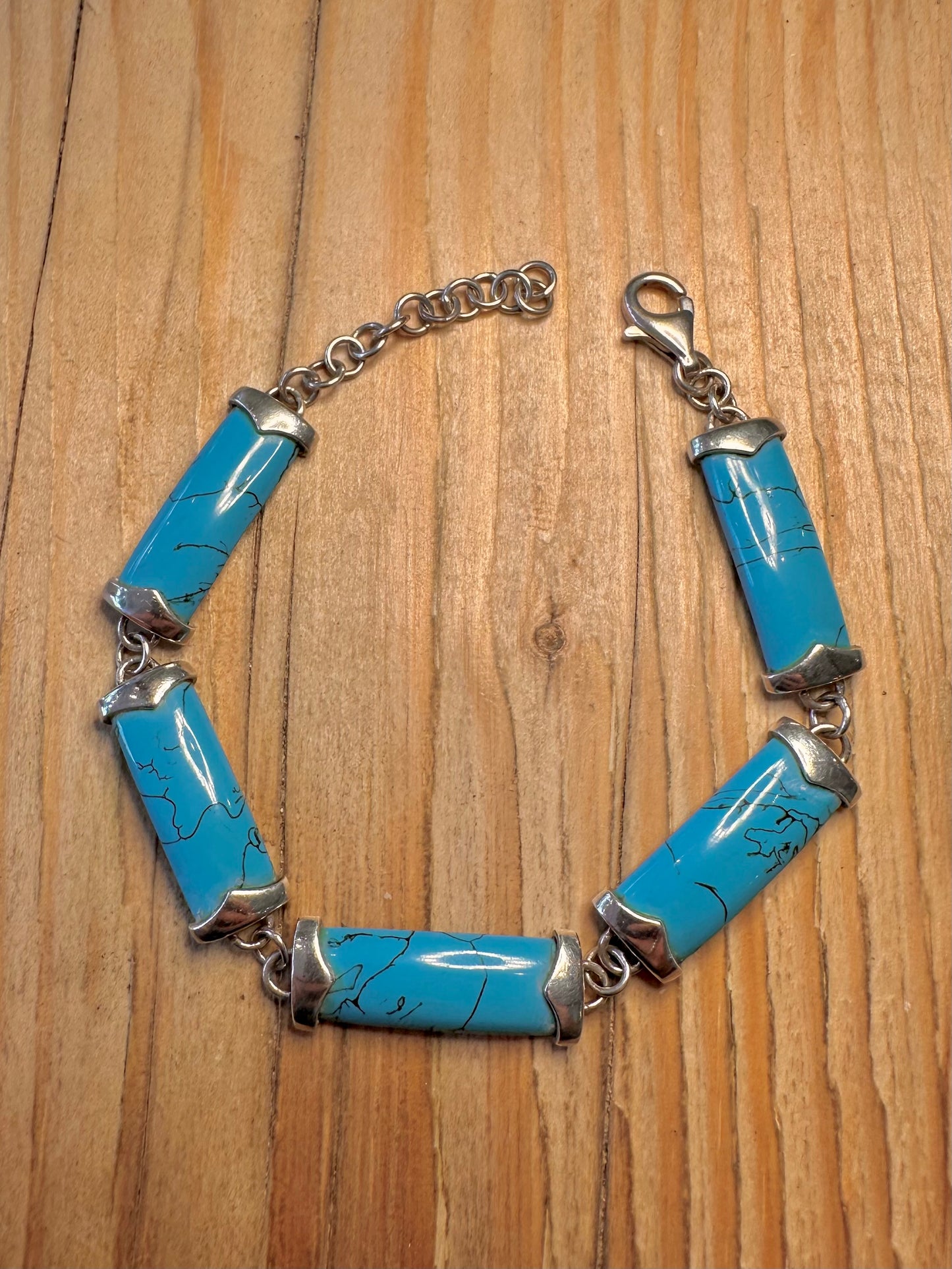 Modern Howlite Bar 925 Sterling Silver 7.5 to 8.7 inch Bracelet