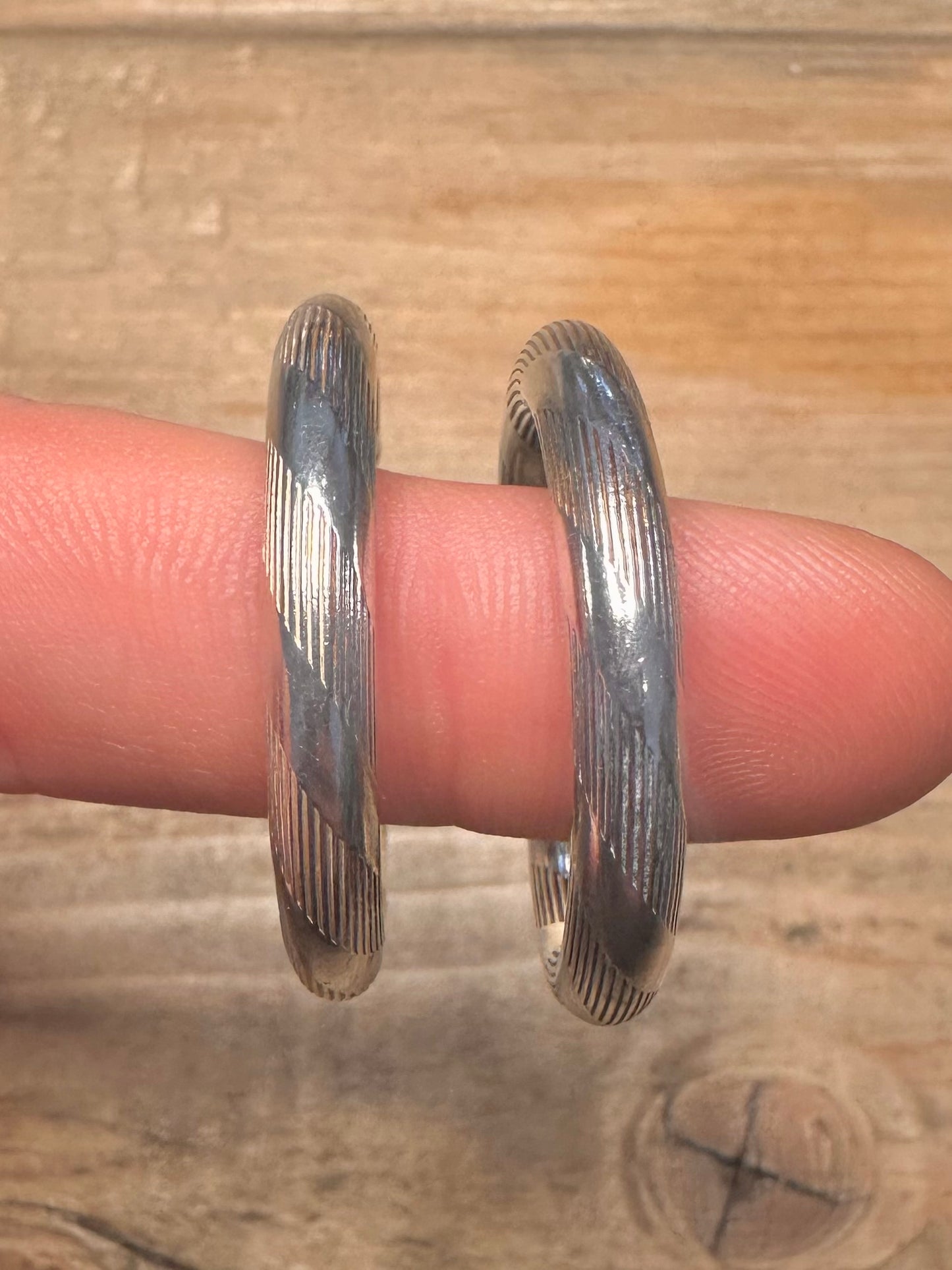 Vintage Chunky Textured Hoops 925 Silver Earrings