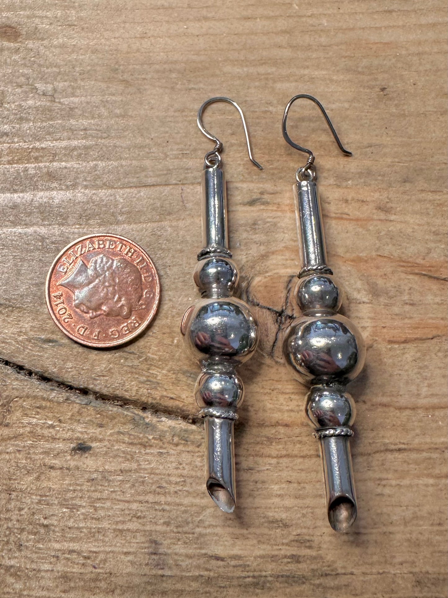 Vintage Tribal Long Dangle 925 Silver Earrings