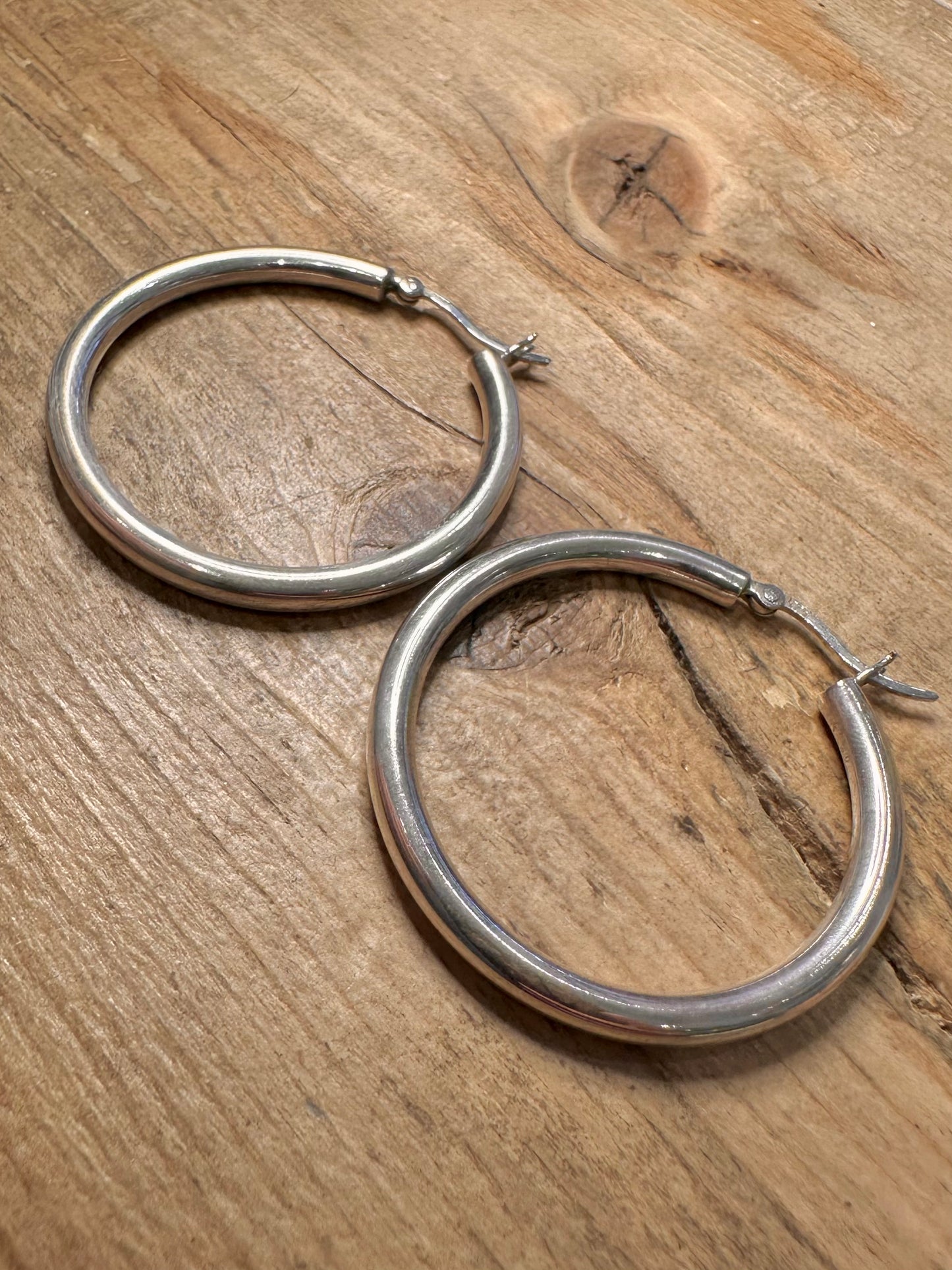 Vintage Chunky Rounded Hoops 925 Silver Earrings