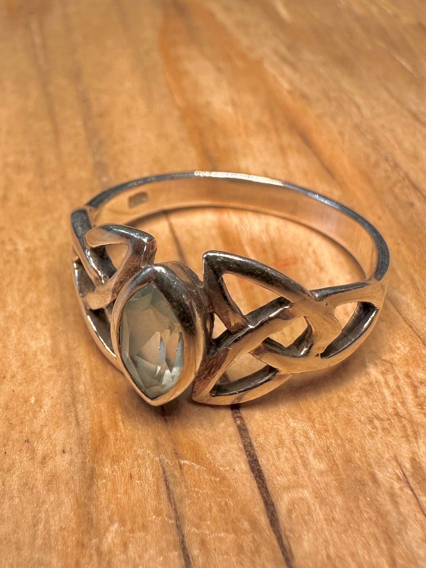 Vintage Blue Stone Celtic 925 Sterling Silver Size R Ring