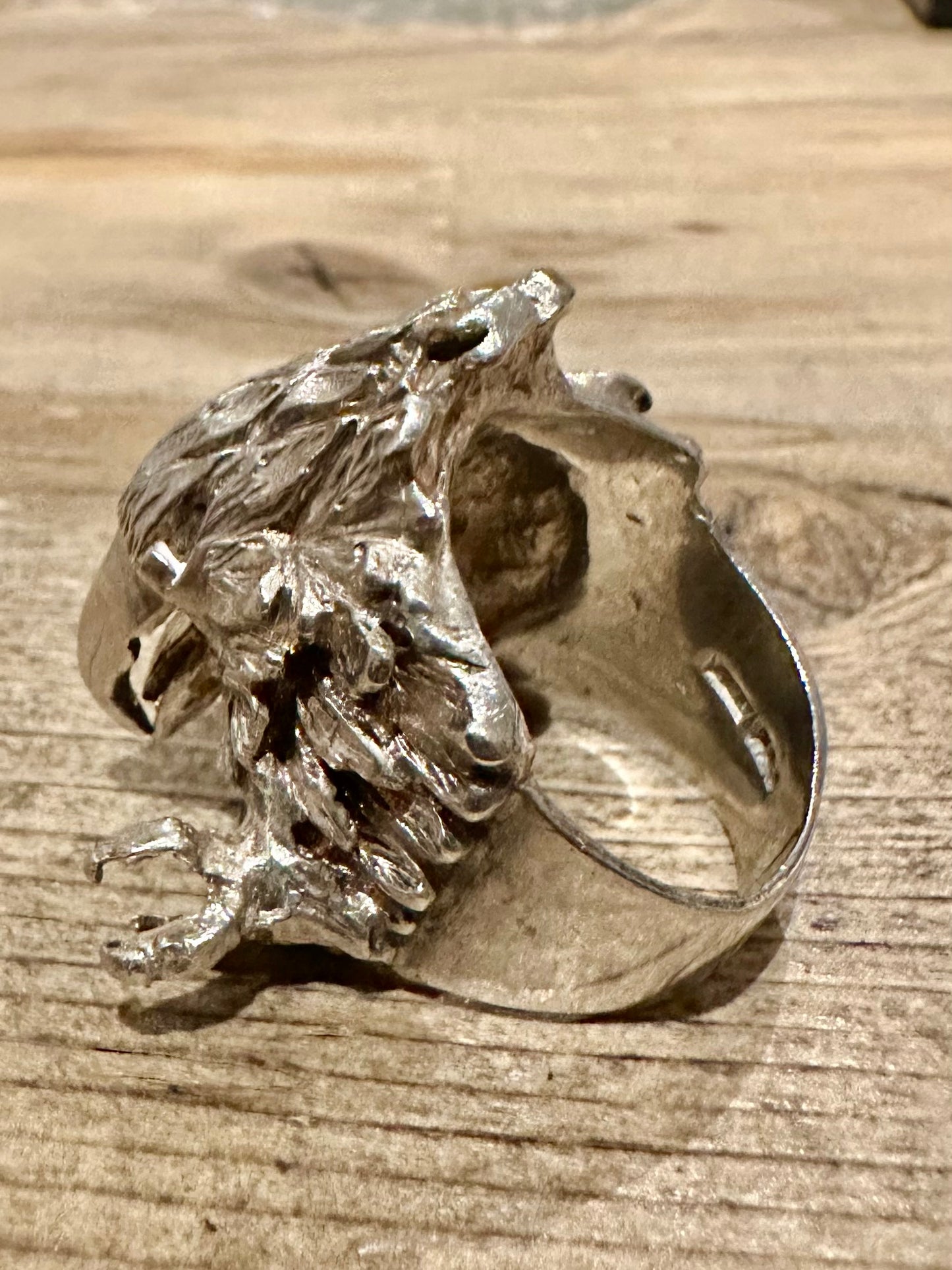 Vintage 1991 Large Screaming Eagle Heavy 925 Silver Size V Ring