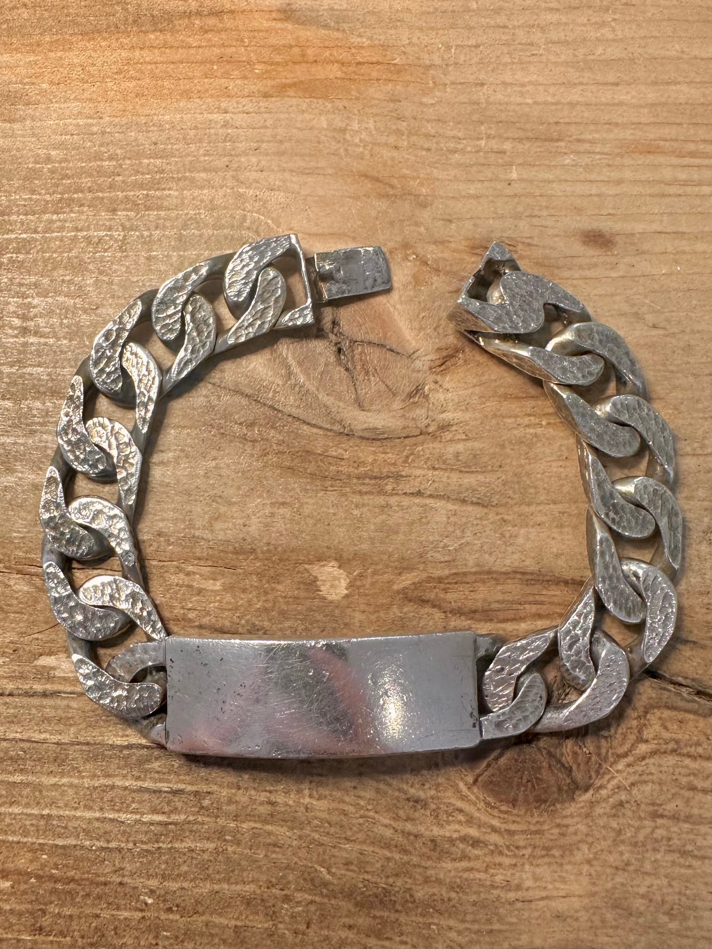 Vintage Chunky Identity Textured Curb Chain 925 Silver 8.3 inch Bracelet