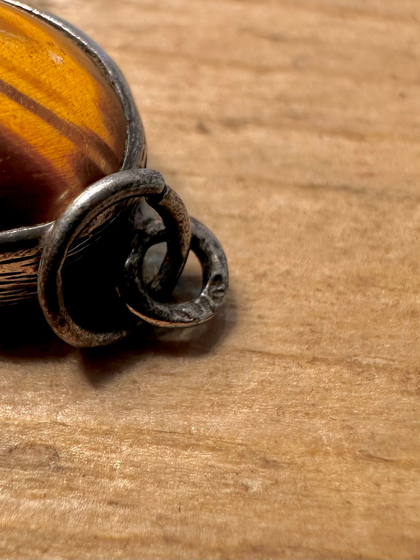 Vintage Tigers Eye Bark Effect 925 Silver Pendant