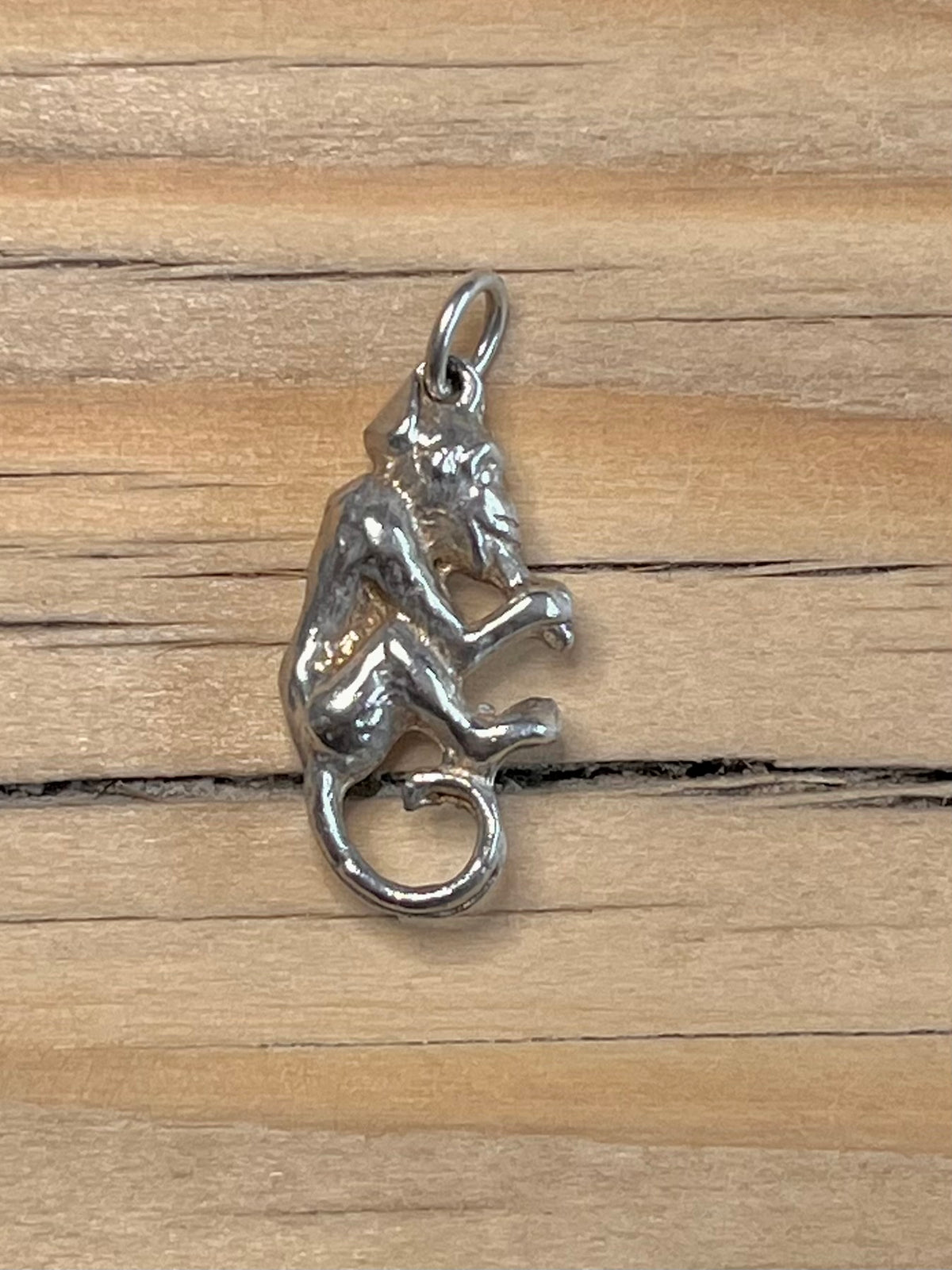 Small Monkey Eating Banana 925 Sterling Silver Pendant