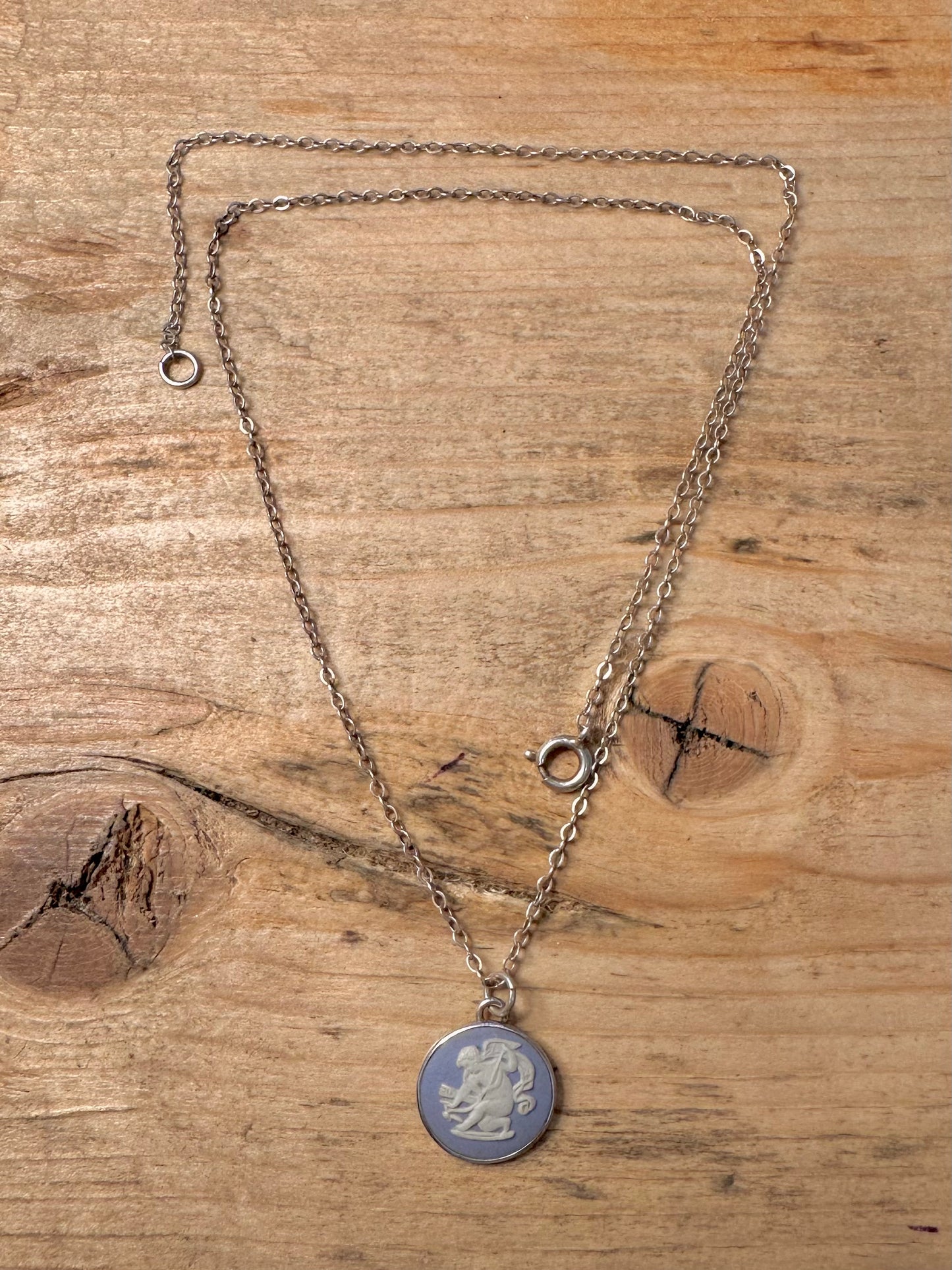 Vintage Blue Wedgwood Made in England 16.6 inch Necklace Pendant