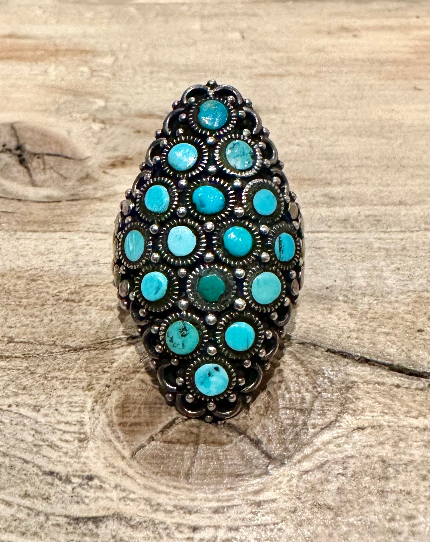 Vintage Ornate Large Turquoise 925 Silver Size O Ring